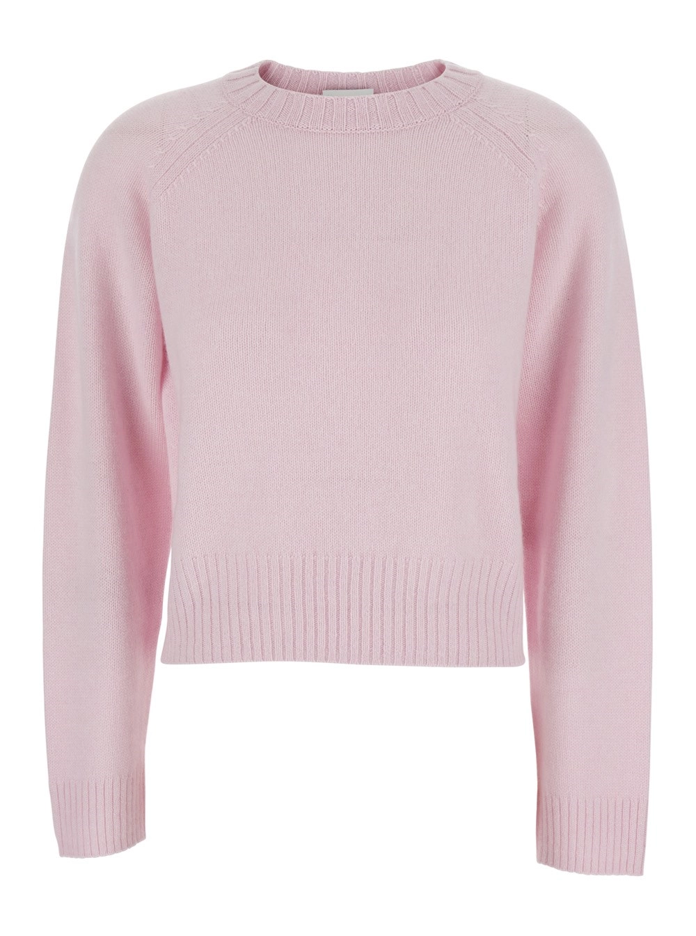 Rosa Pullover mit Rundhalsausschnitt und geripptem Design aus Kaschmir Damen