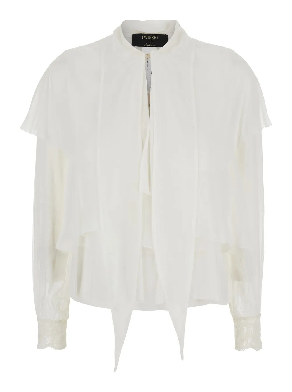 Weißes Hemd mit mehrlagigem Design und drapierten Details aus Viskose Damen