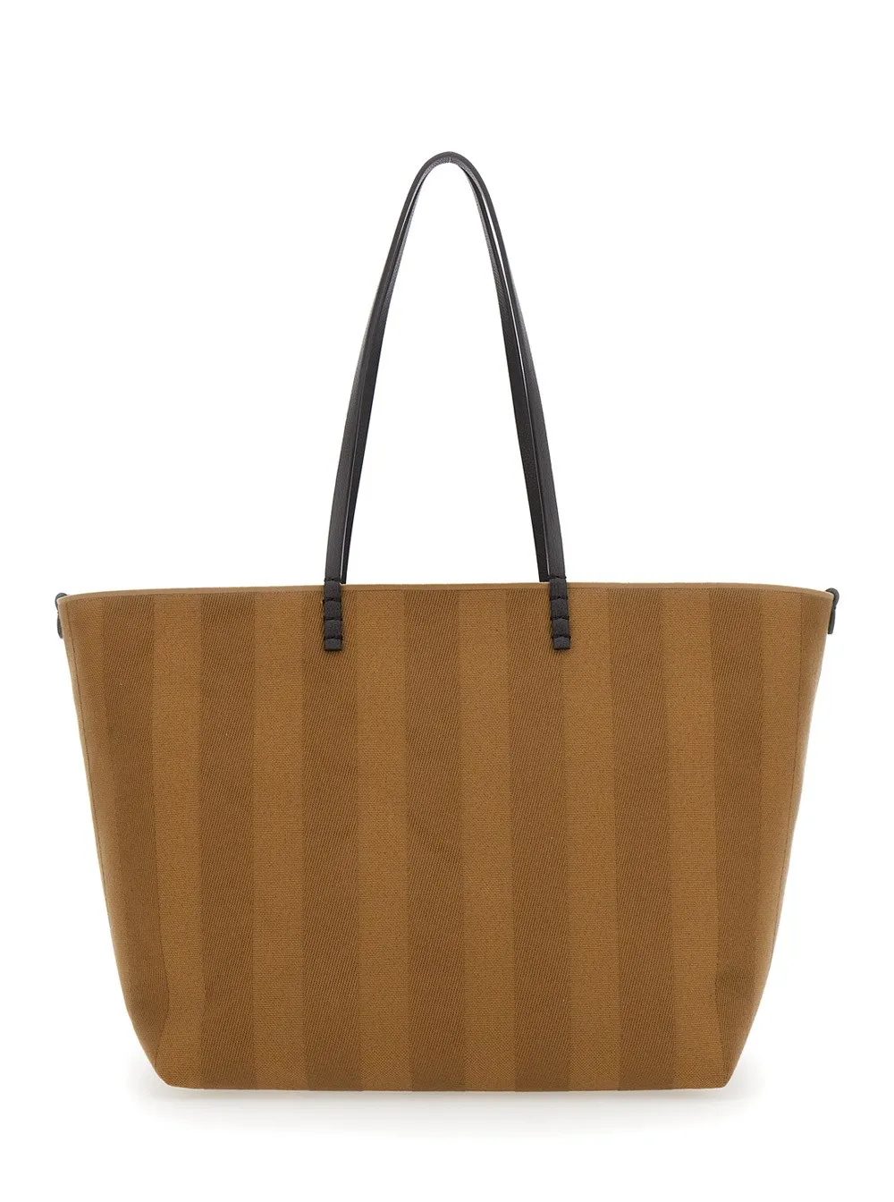 Beigefarbene wendbare Tragetasche "Roll Large" aus gestreiftem Chenille Damen