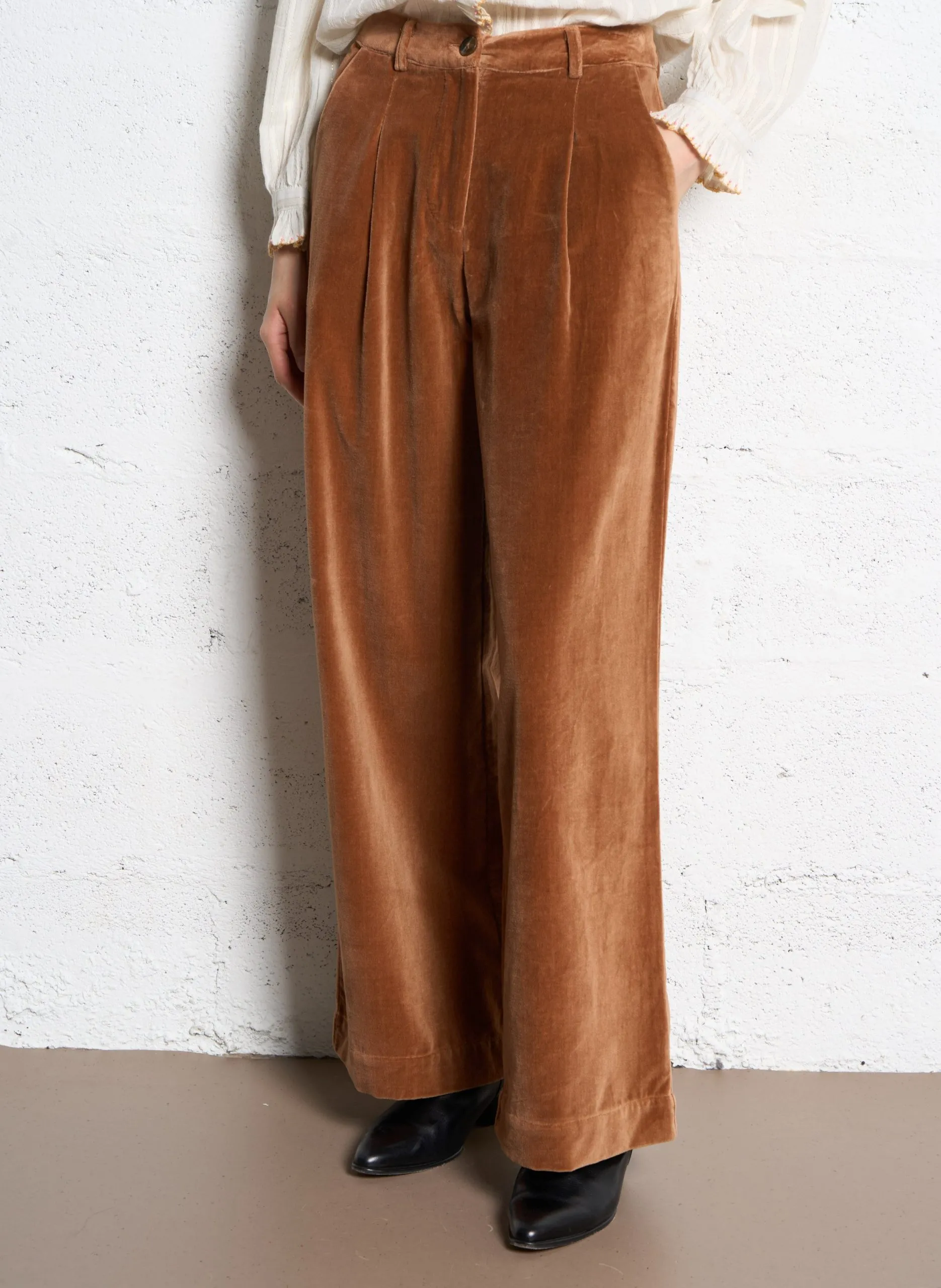 Weite Hose aus Baumwoll-Velours Braun CAROUB