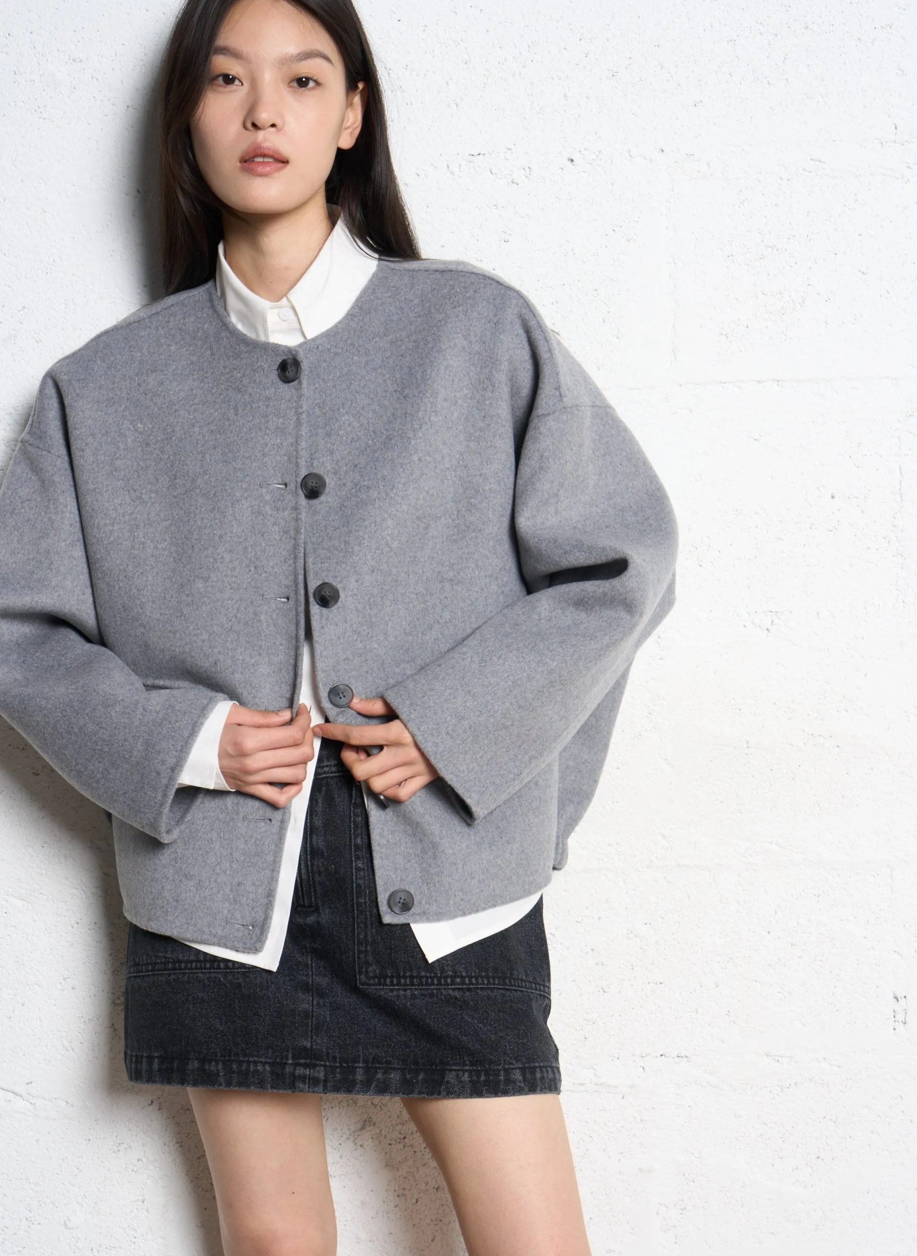 Oversize-Blouson aus recycelter Mischwolle Grau EDDY