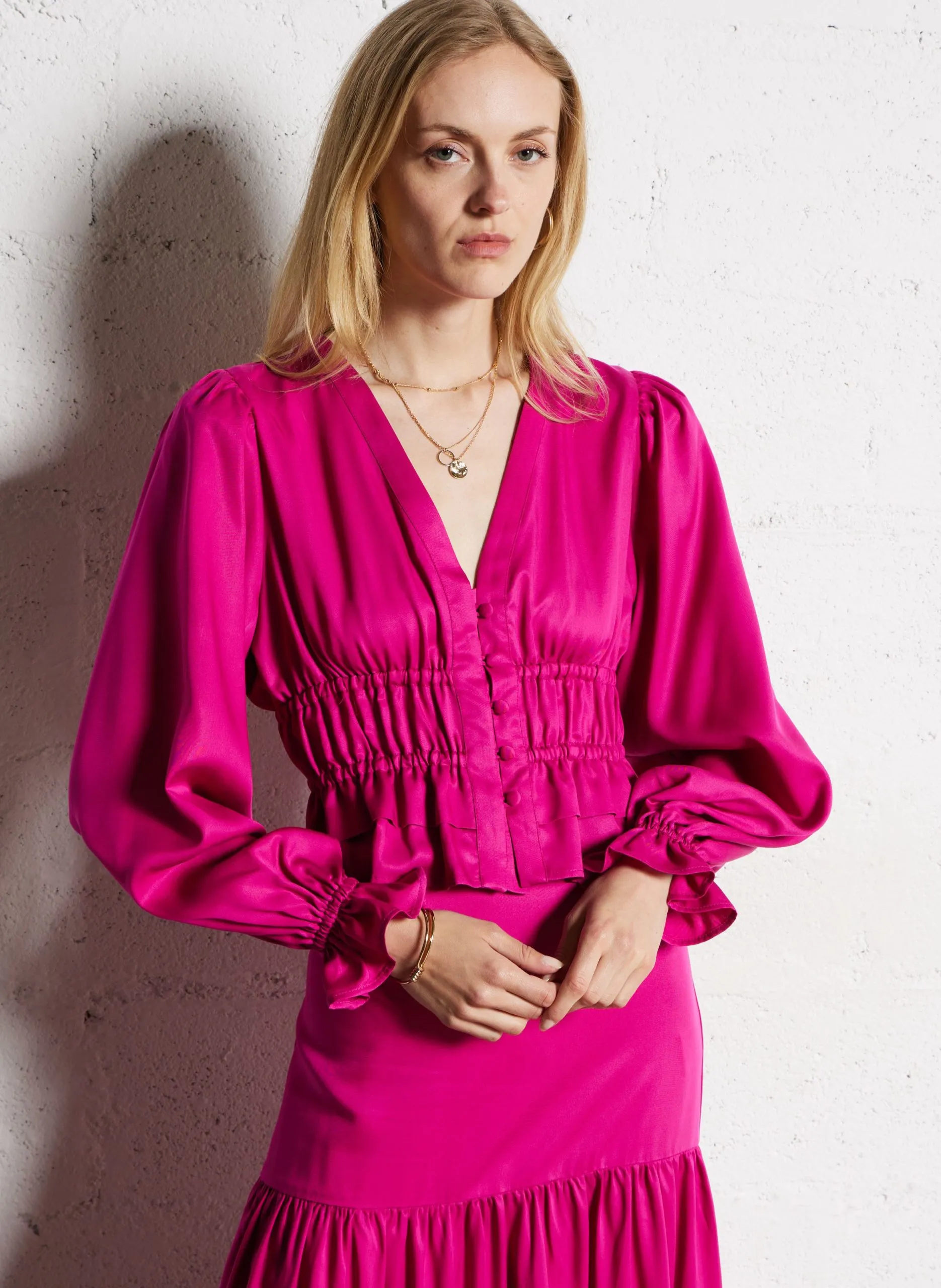 Tailliertes Oberteil mit V-Ausschnitt Rosa ISABEL