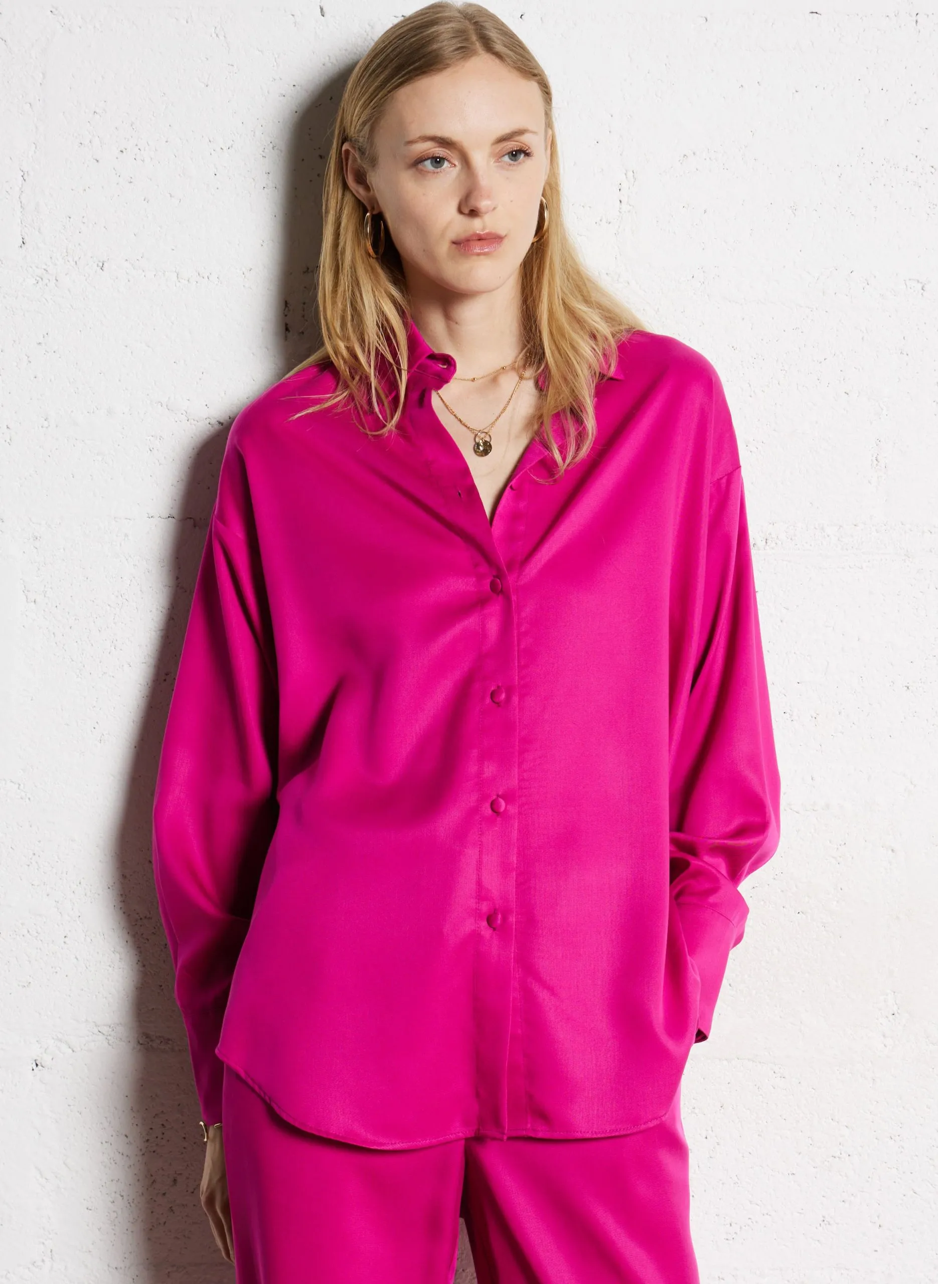 Oversize-Bluse mit klassischem Kragen Rosa NOUR