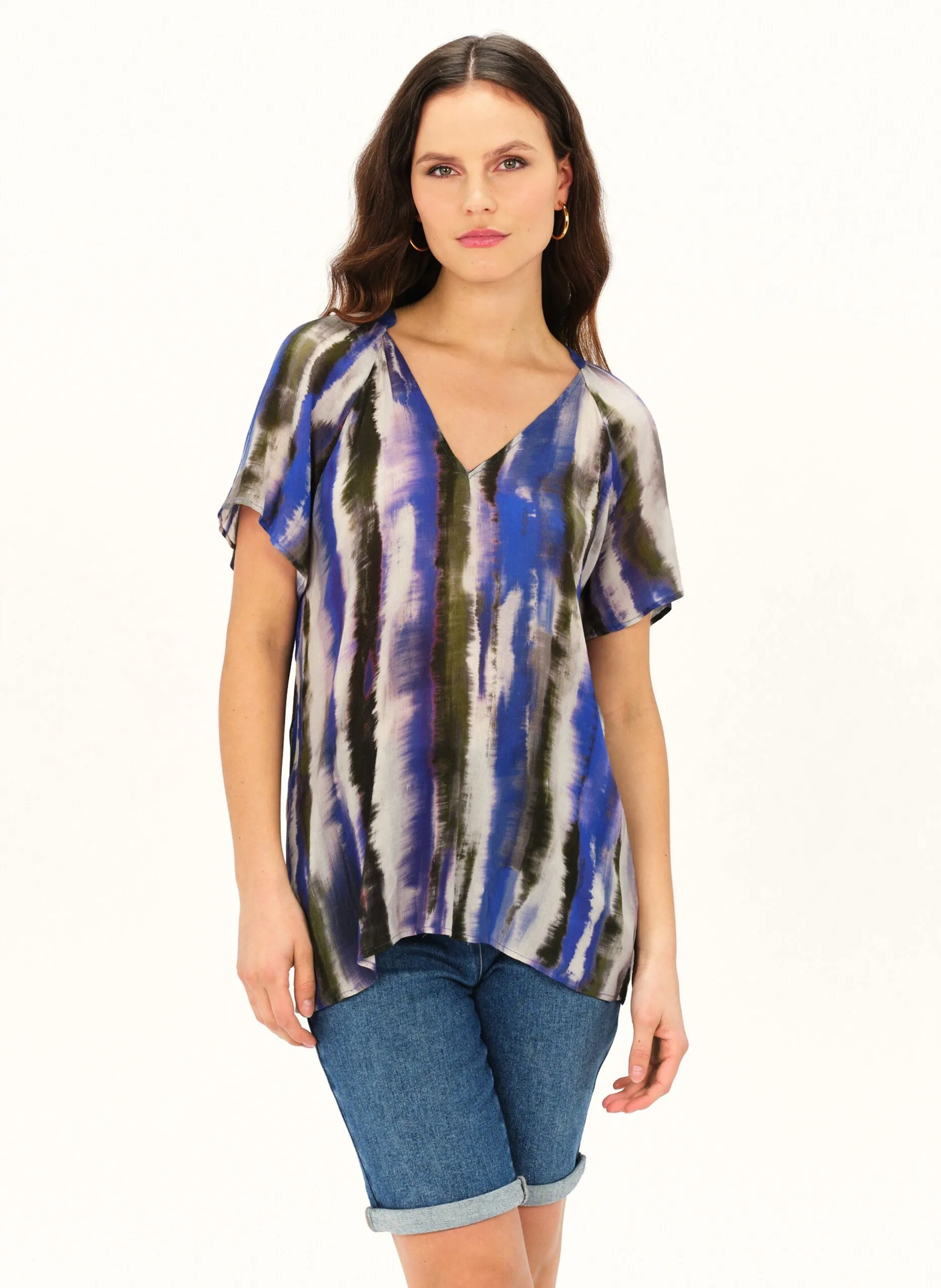 Bedrucktes, kurzärmliges Top Blau 242C-COBRA