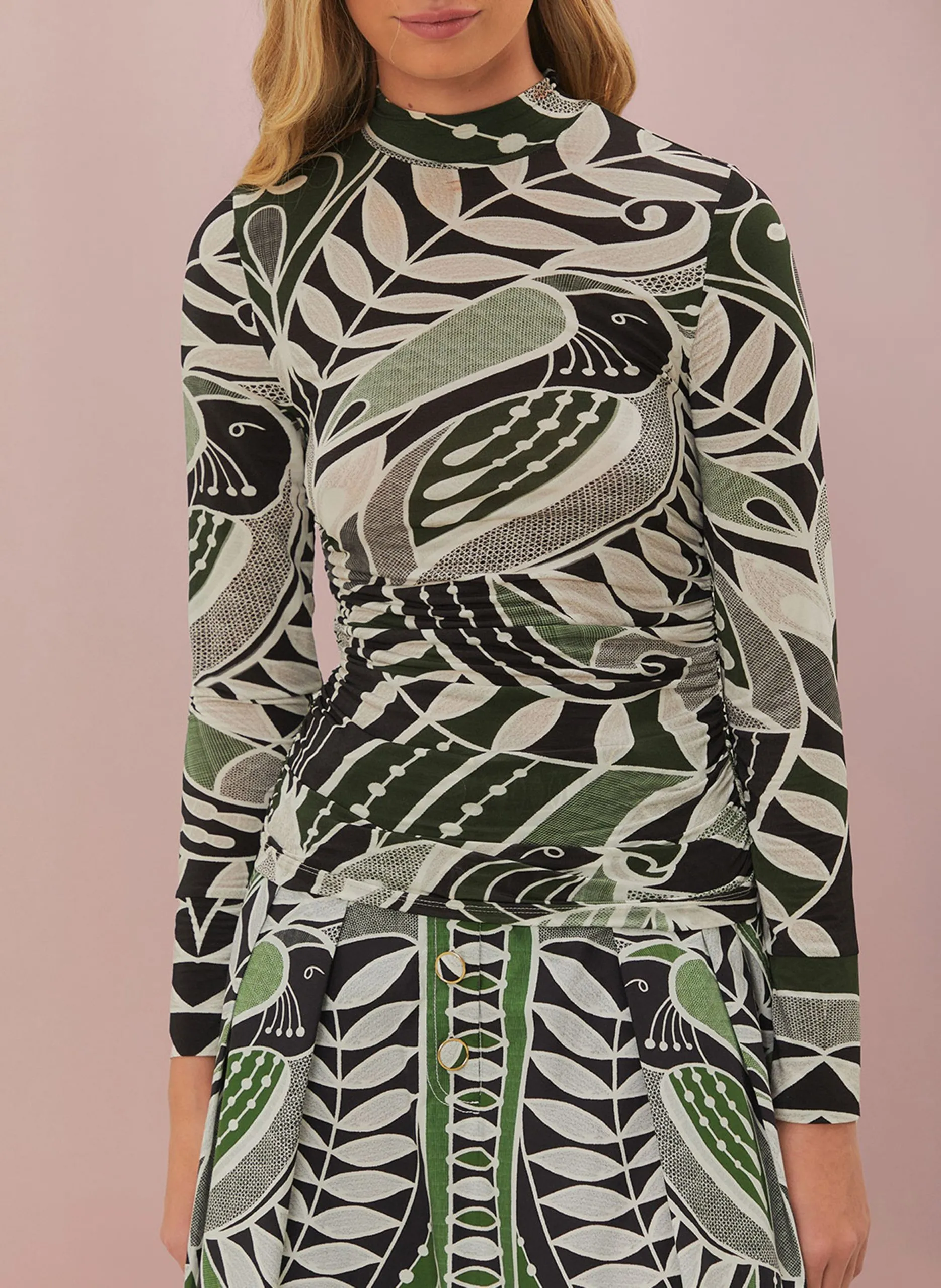 Ärmelloses Bluse aus bedruckter Viskose Schwarz