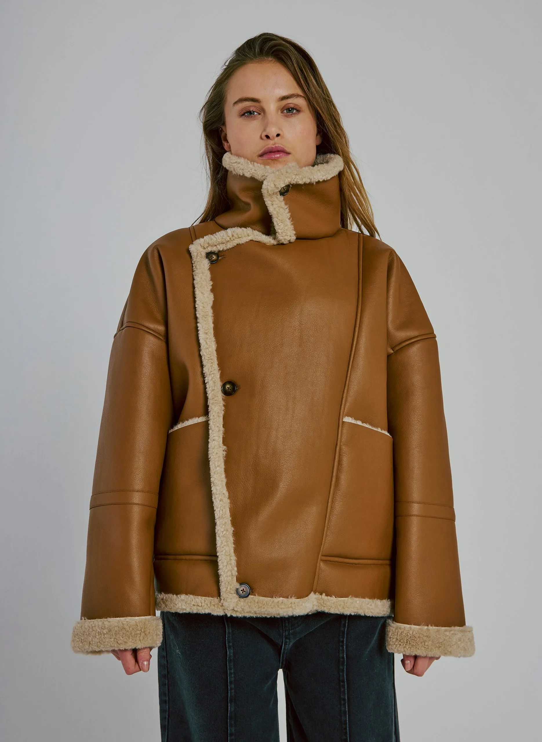 Mantel mit klassischem Shearling-Kragen Braun HANNY