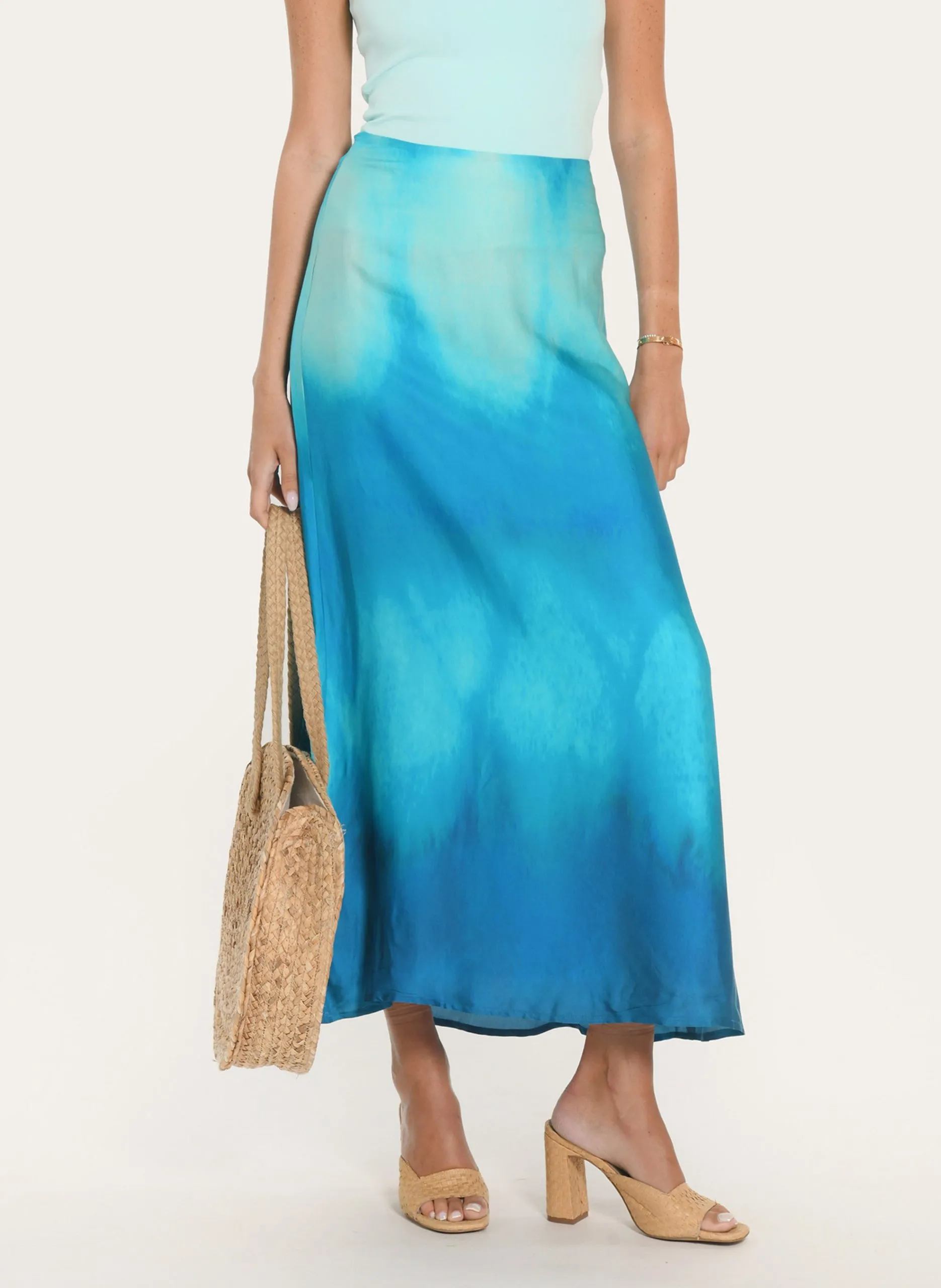 Ausgestellter langer Rock mit Verlaufsmuster Blau AURORA