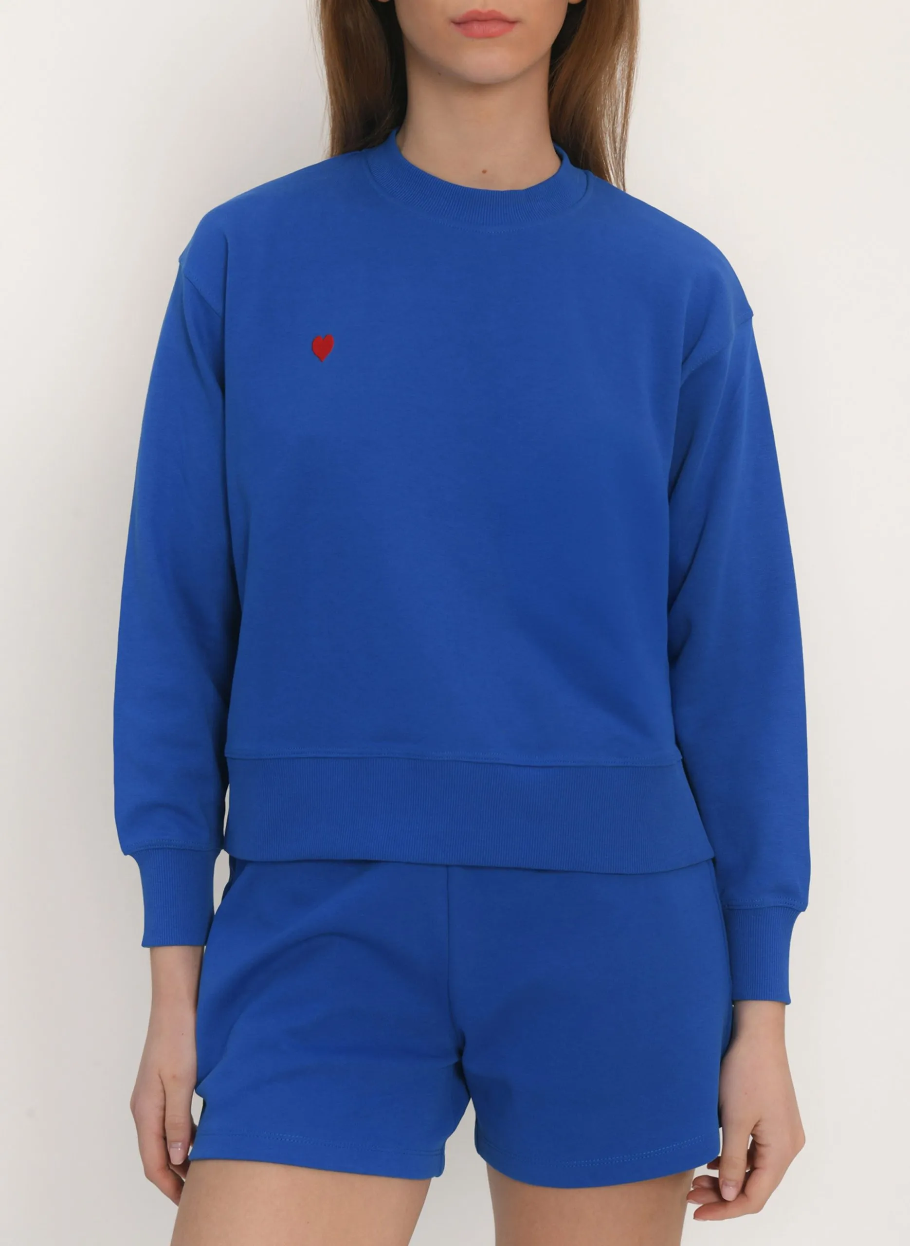 Weites Baumwoll-Sweatshirt mit Rundhalsausschnitt und Stickerei Blau ARLO