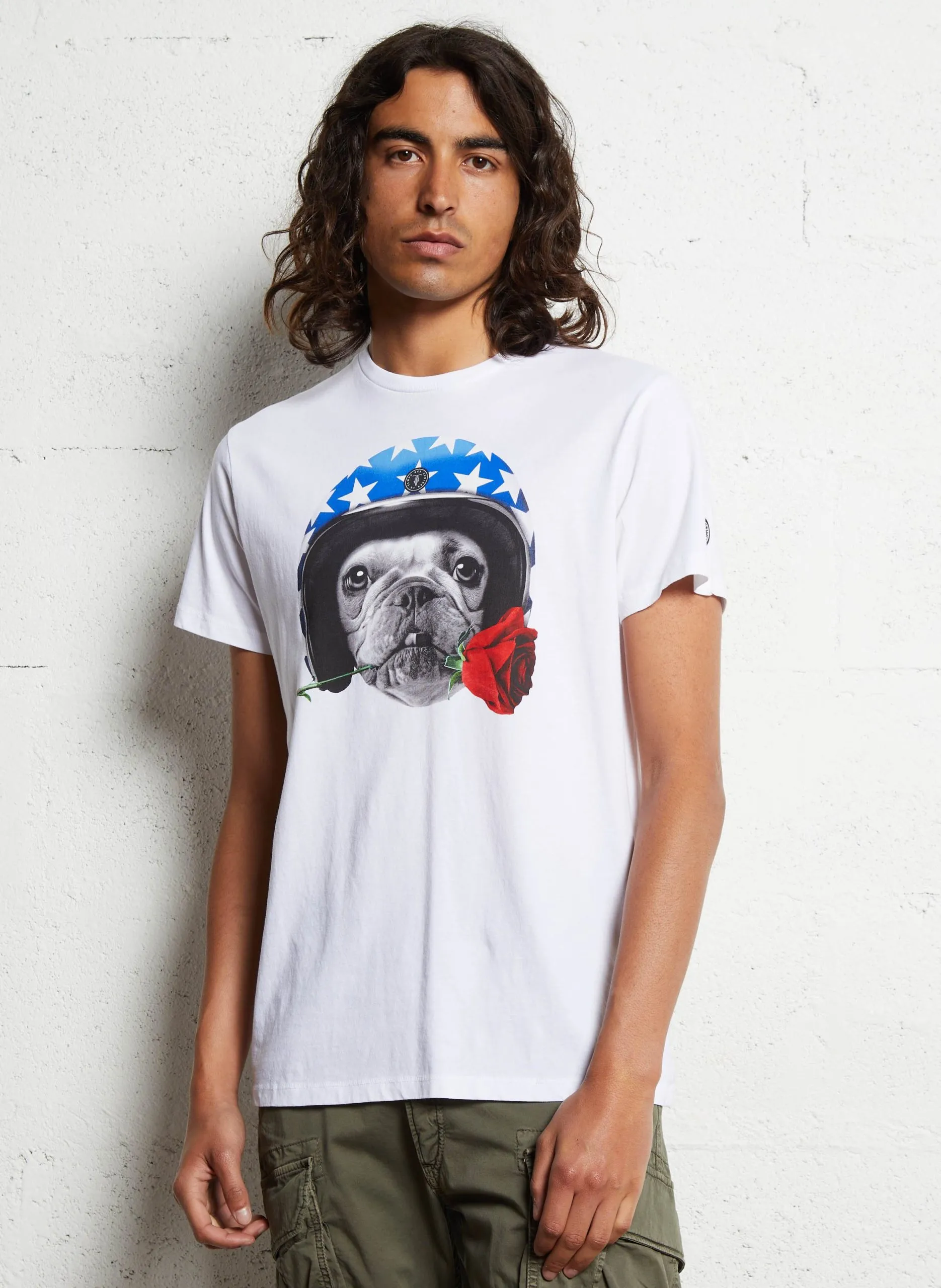 Gerade geschnittenes Rundhals-T-Shirt aus Baumwolle mit Siebdruck Weiss SOLINE