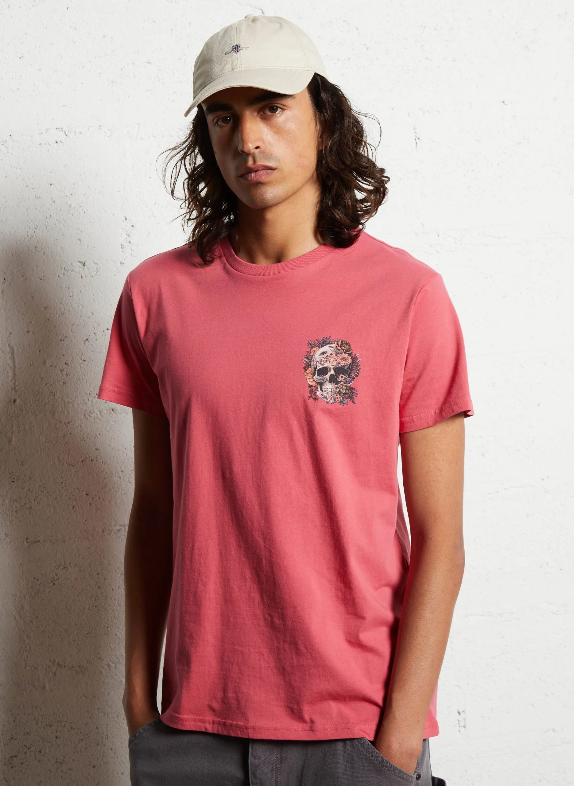 Gerade geschnittenes Baumwoll-T-Shirt mit Siebdruck Rot SANTIAGO