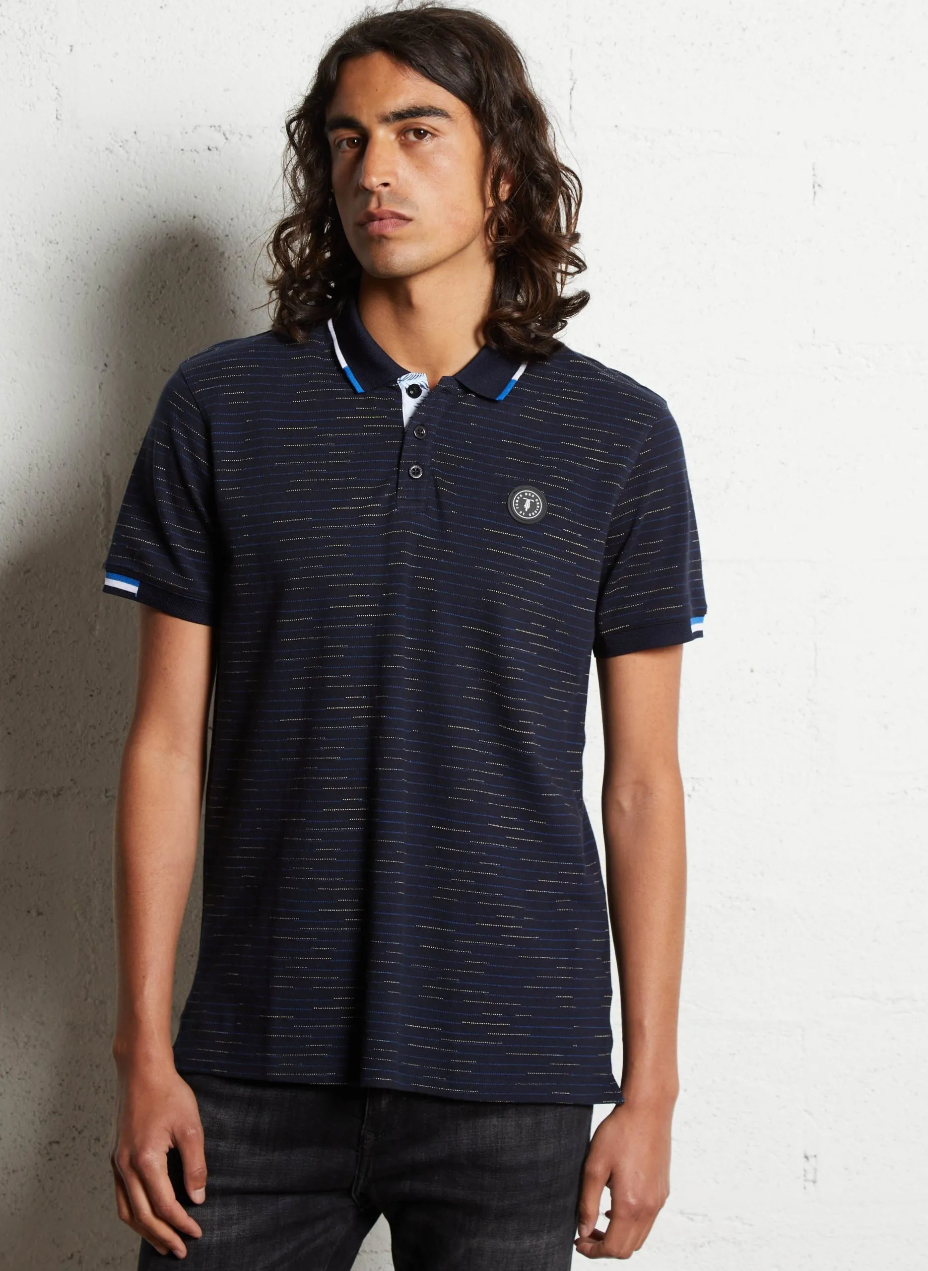 Gestreiftes Poloshirt aus Baumwollmischung Blau MEDAL