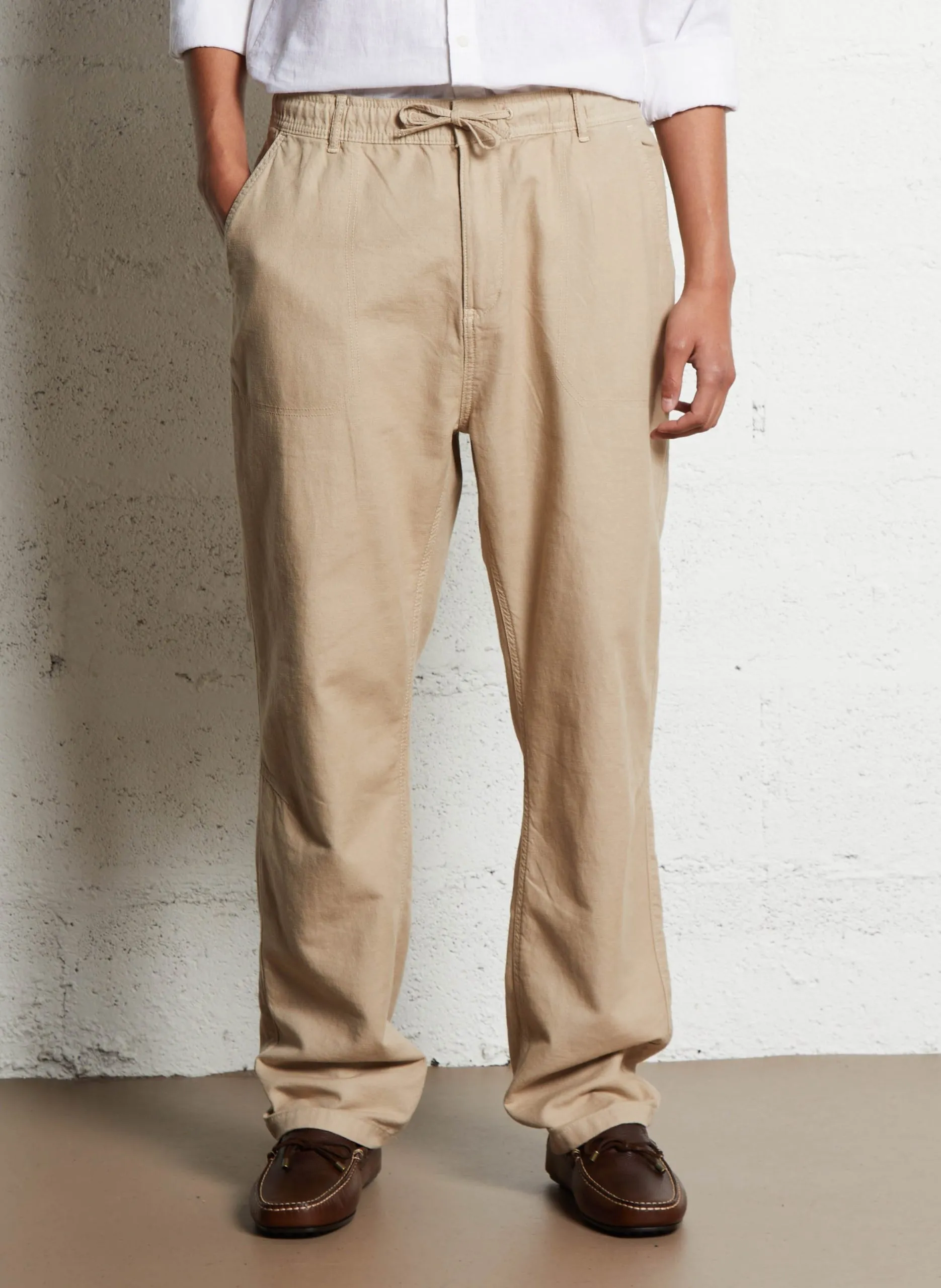 Casual Straight Leg Trousers Beige
