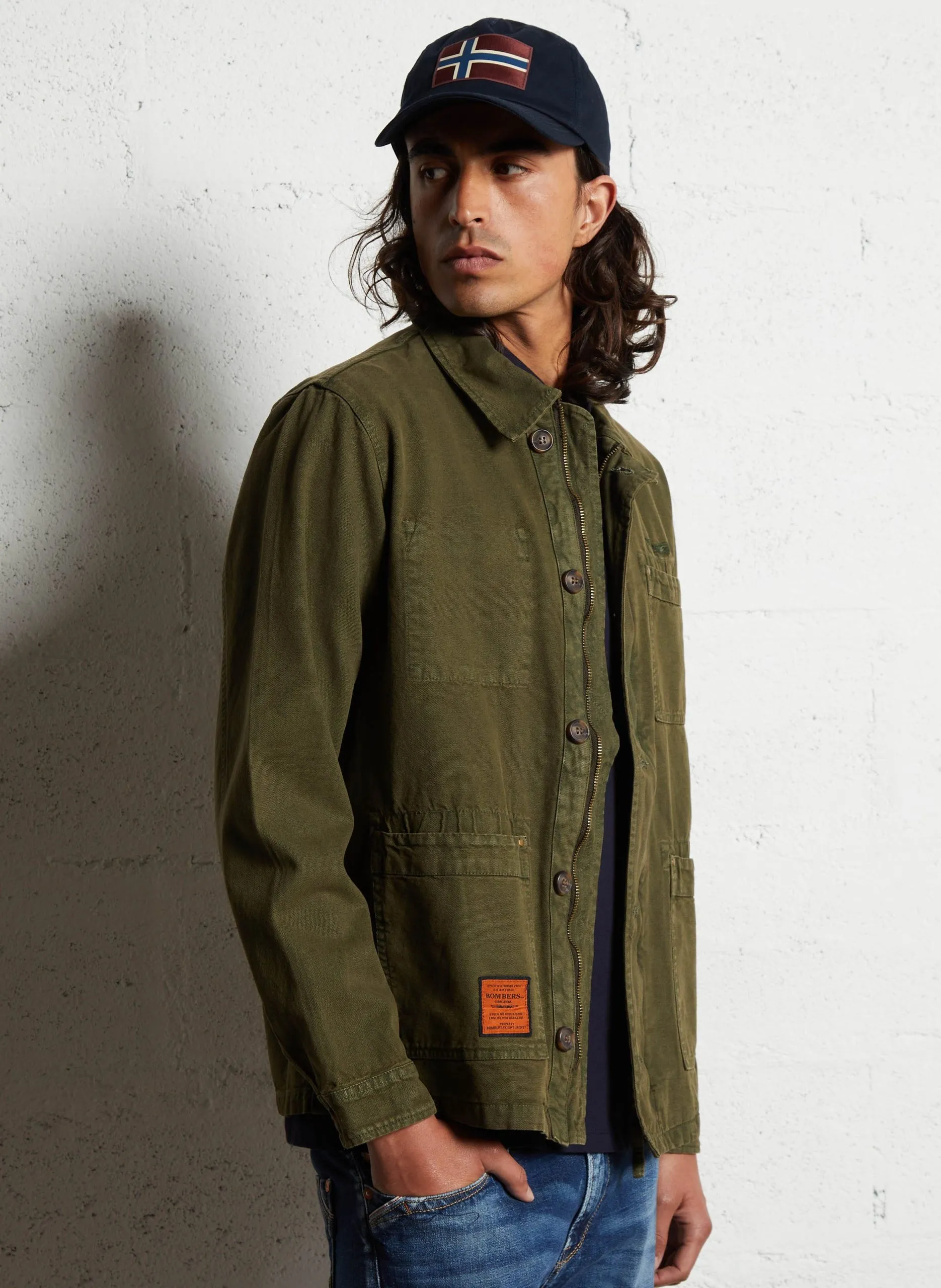 Gerade geschnittene Hemdjacke aus Baumwolle Khaki DAVIS