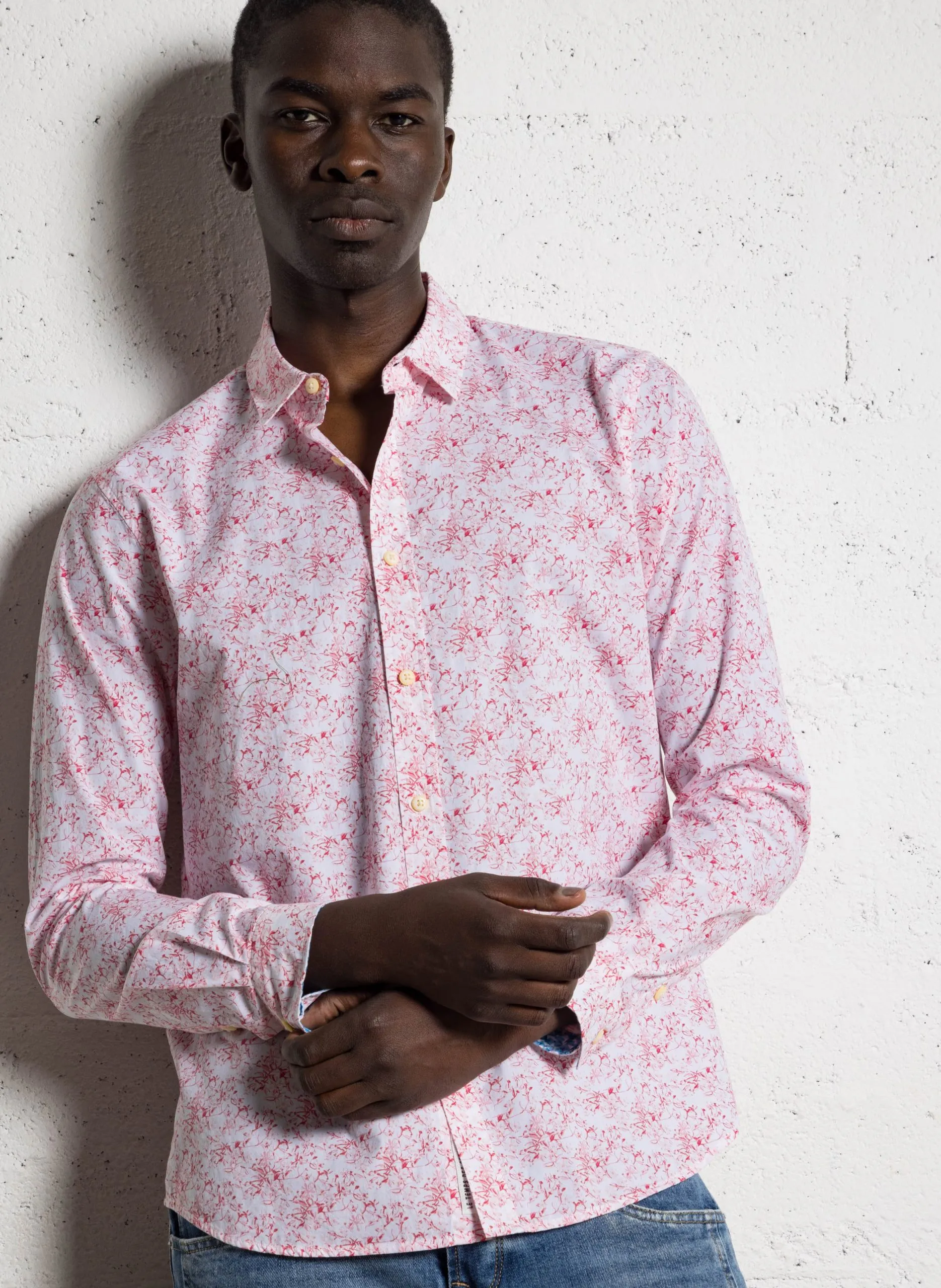 Klassisches Hemd mit Blumenmuster aus Baumwolle Weiss BOTIX