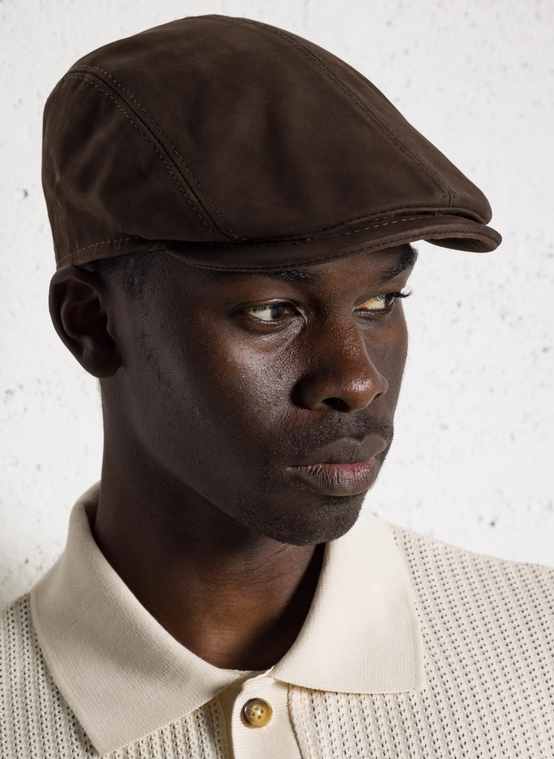 Leder-Baskenmütze Braun