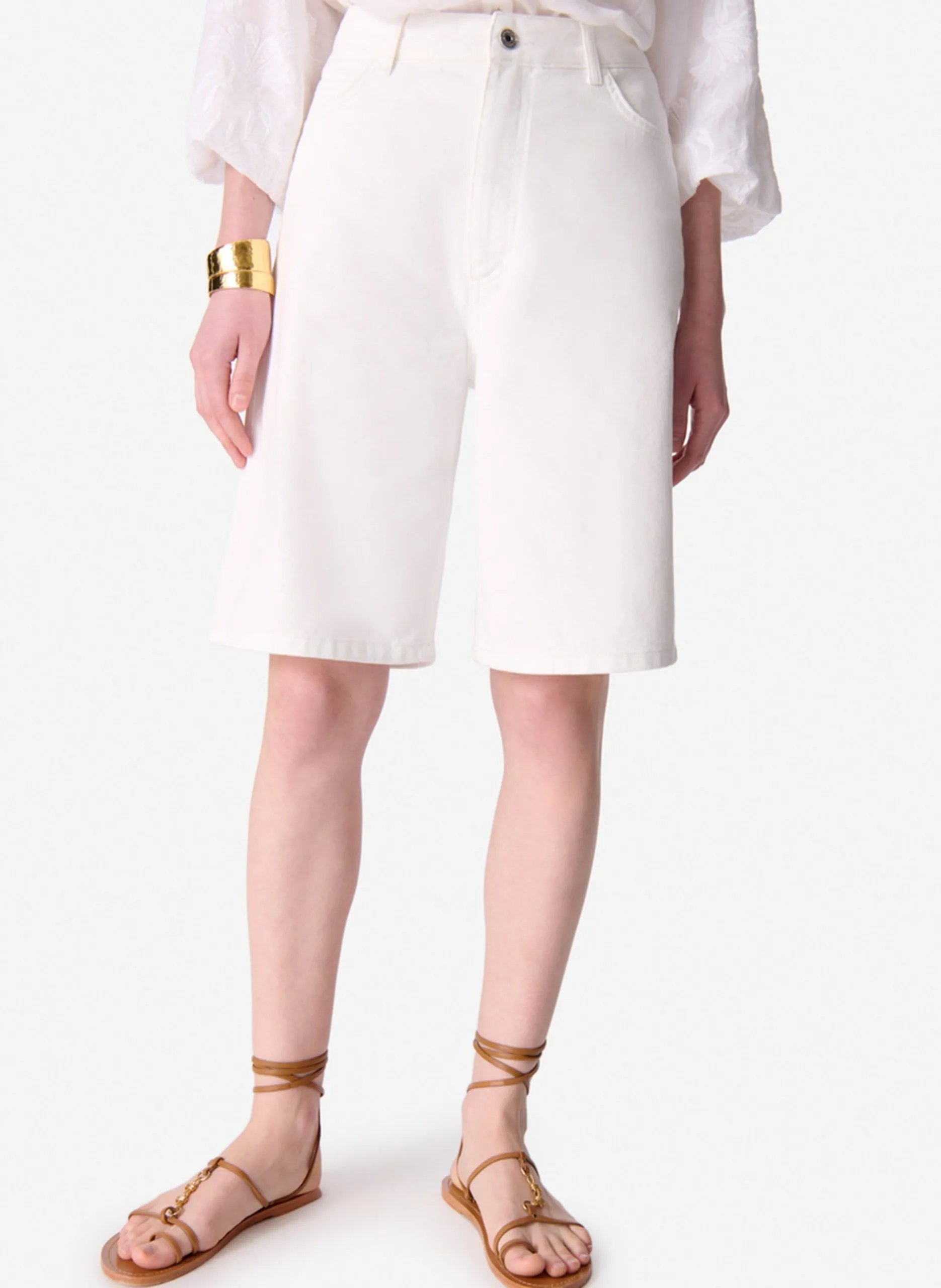 Weit geschnittene Bermuda aus Baumwolle Weiss ELOUAN