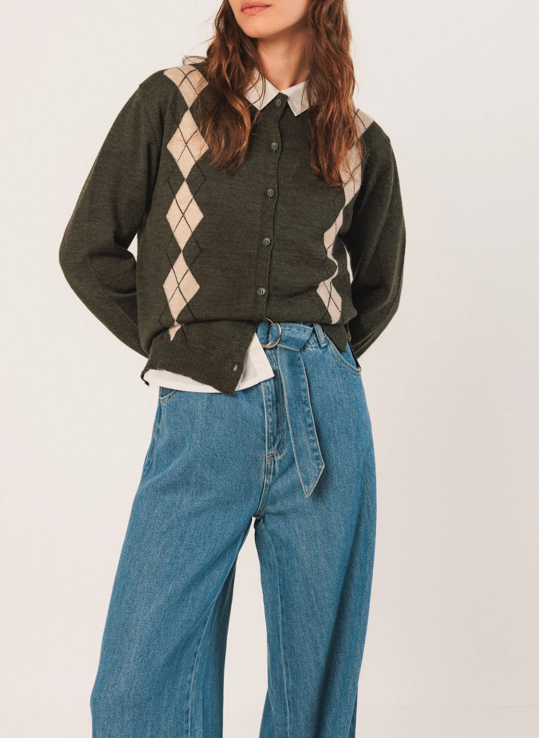 Woll-Cardigan mit Muster Grun