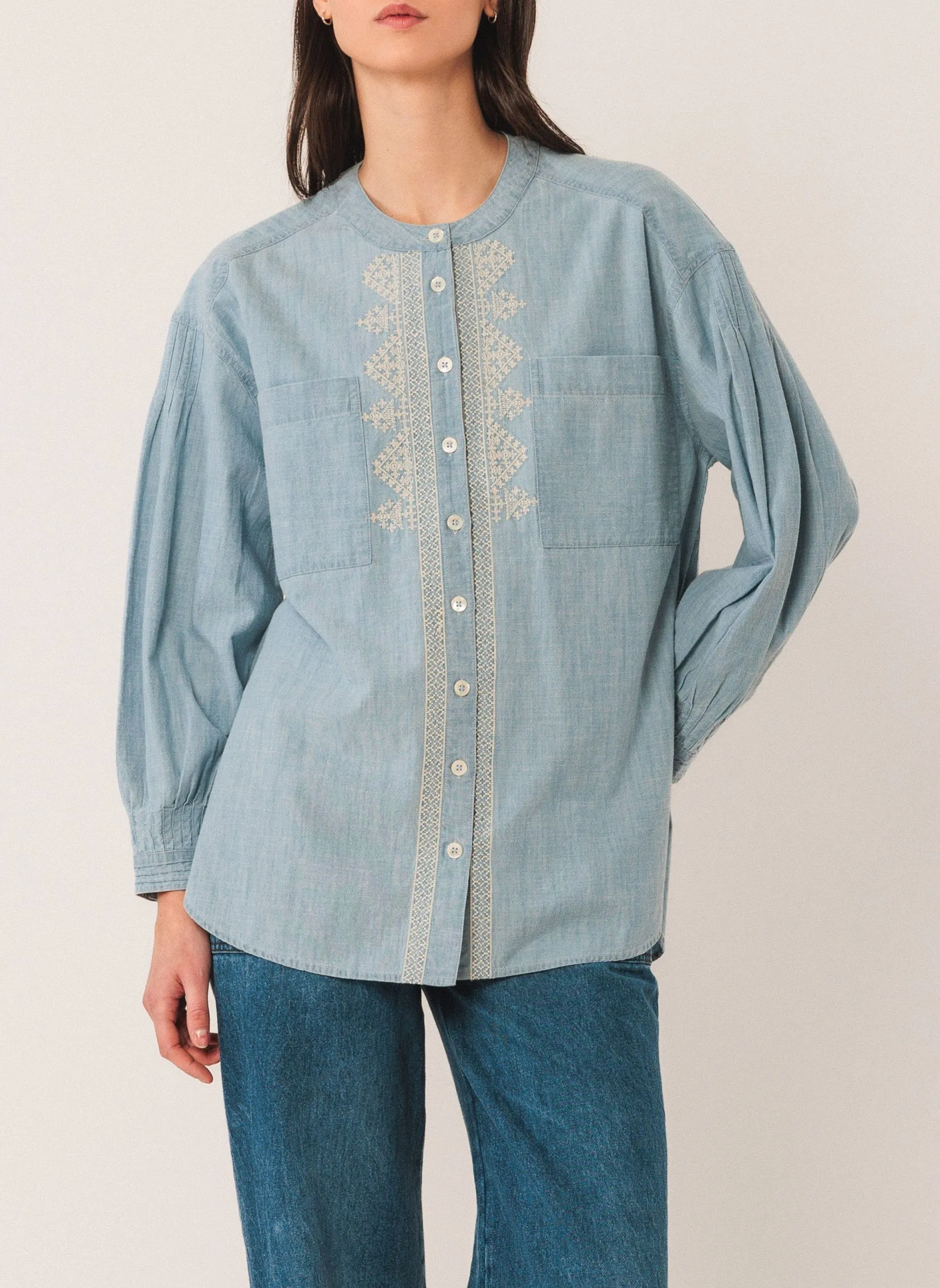 Gerader Rundhalsausschnitt aus Baumwolle Blau