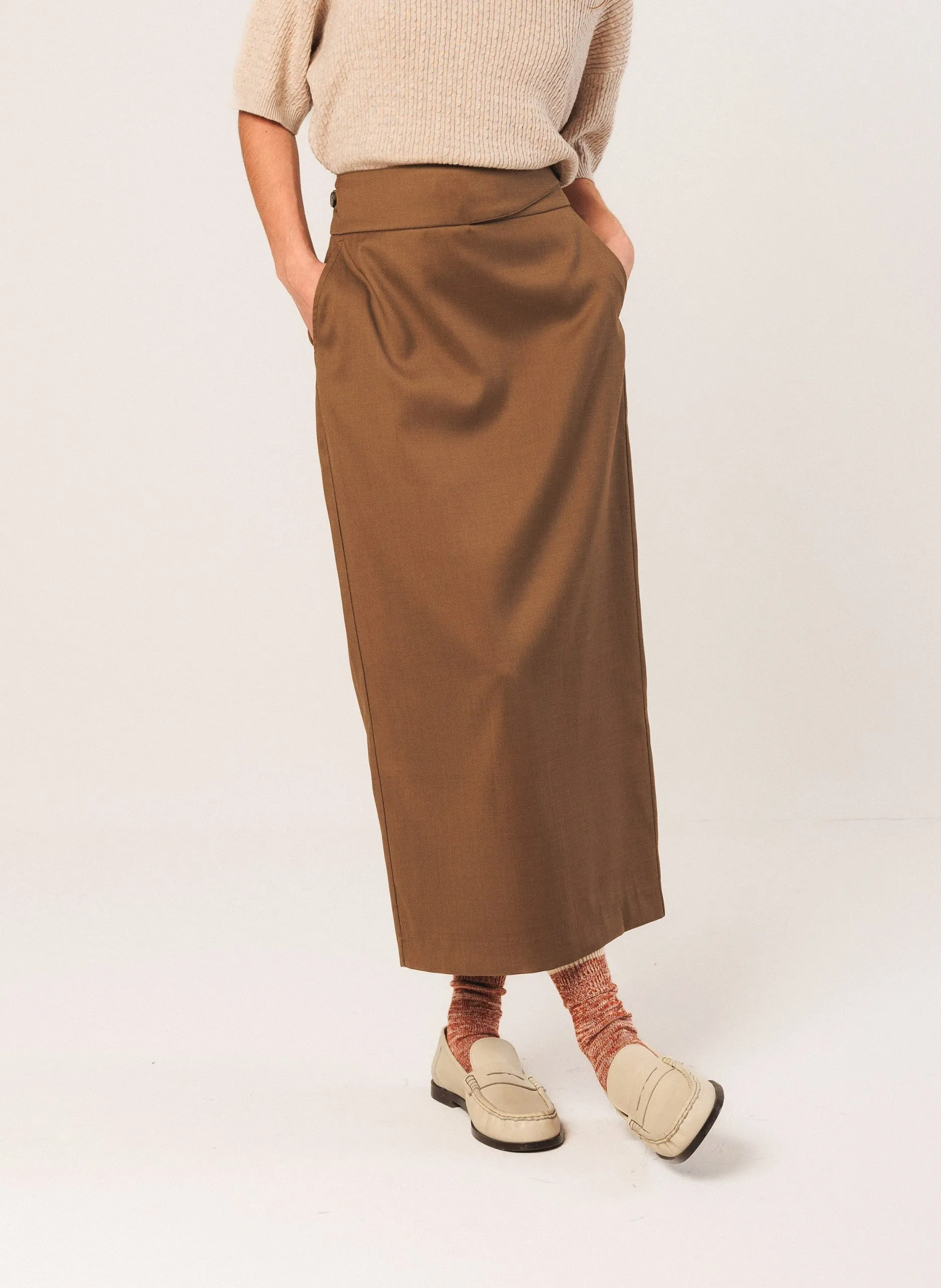 Gerade geschnittener Maxirock Braun