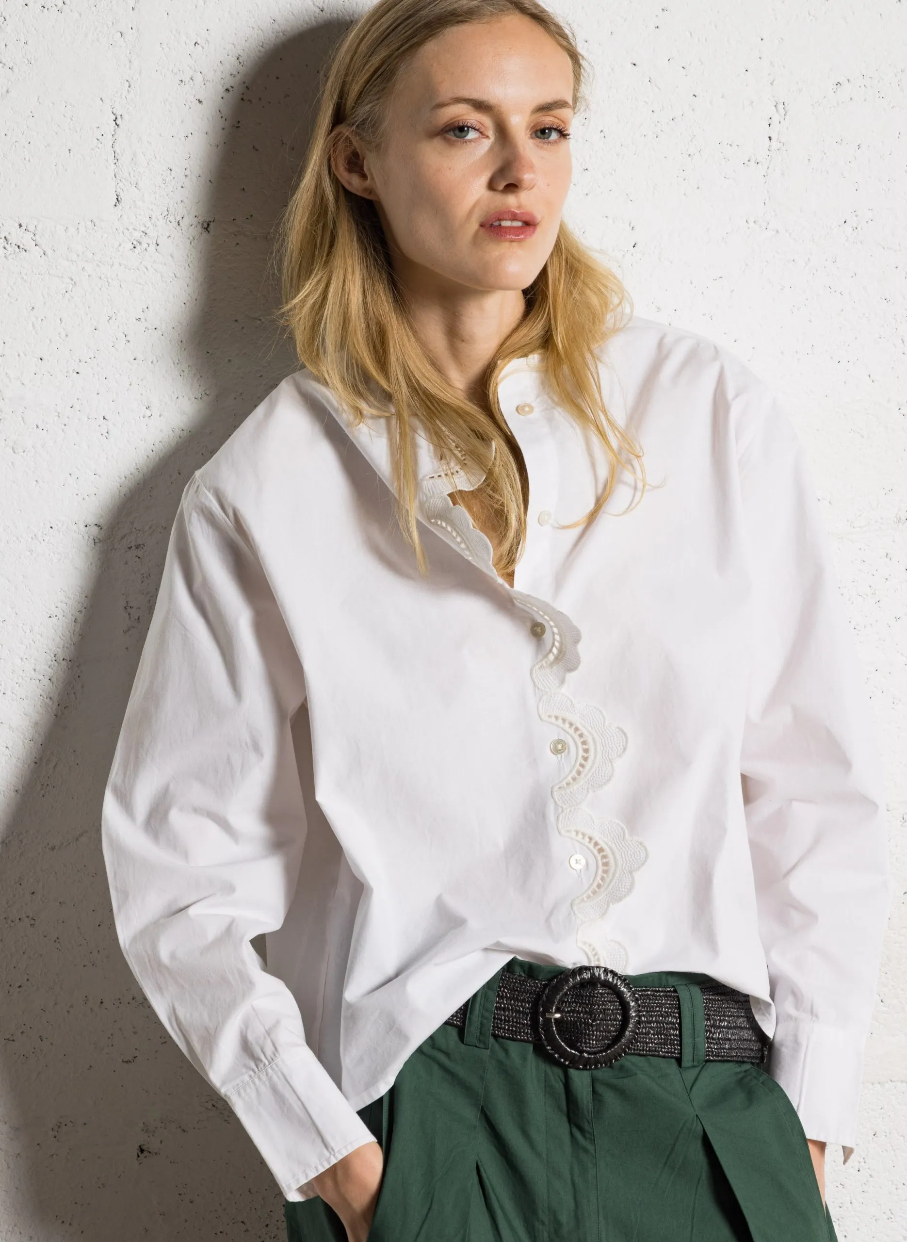 Oversize Rundhalsausschnitt Baumwollhemd Weiss RANGO