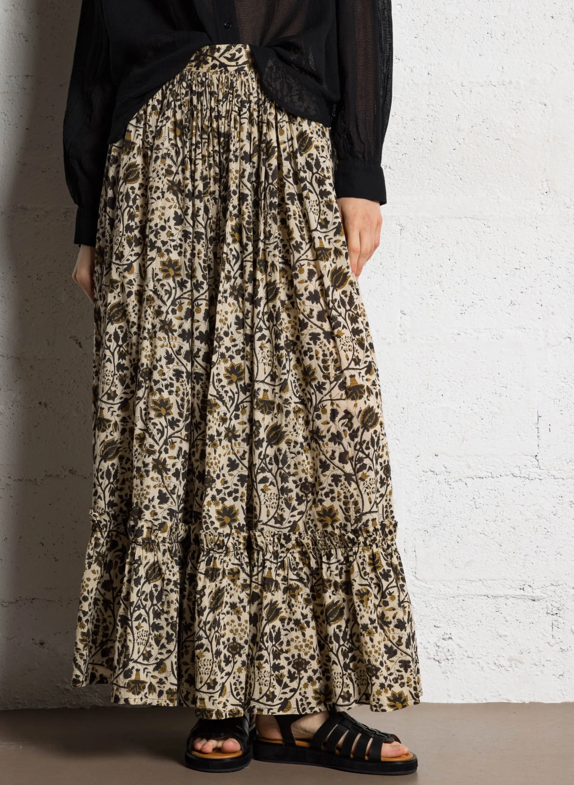 Langer Baumwollrock mit Print Weiss MOUGIN