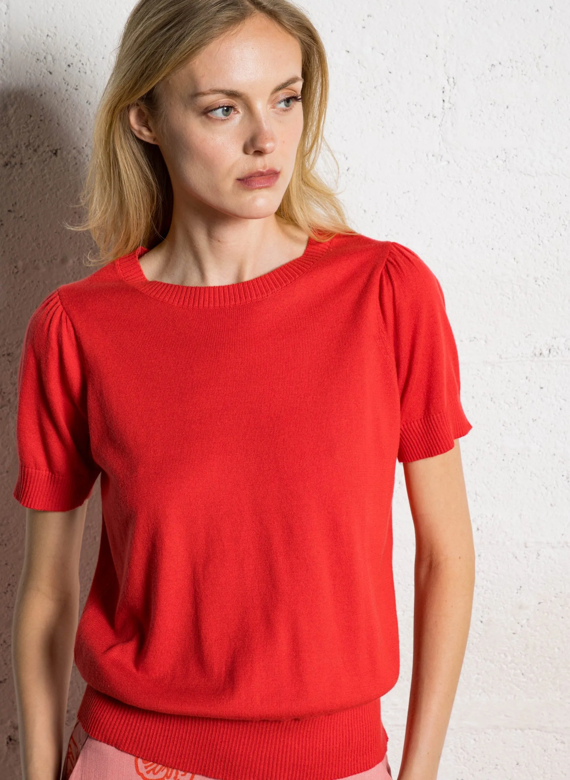 Ärmelloser Pullover mit Schnürung aus Baumwolle und Wolle Rot MANYA