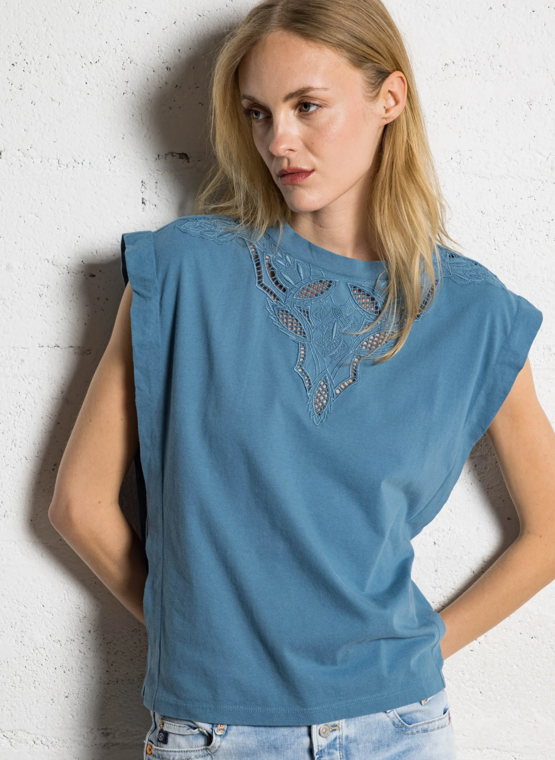 Baumwoll-Pullover mit Rundhalsausschnitt Blau ALVIN