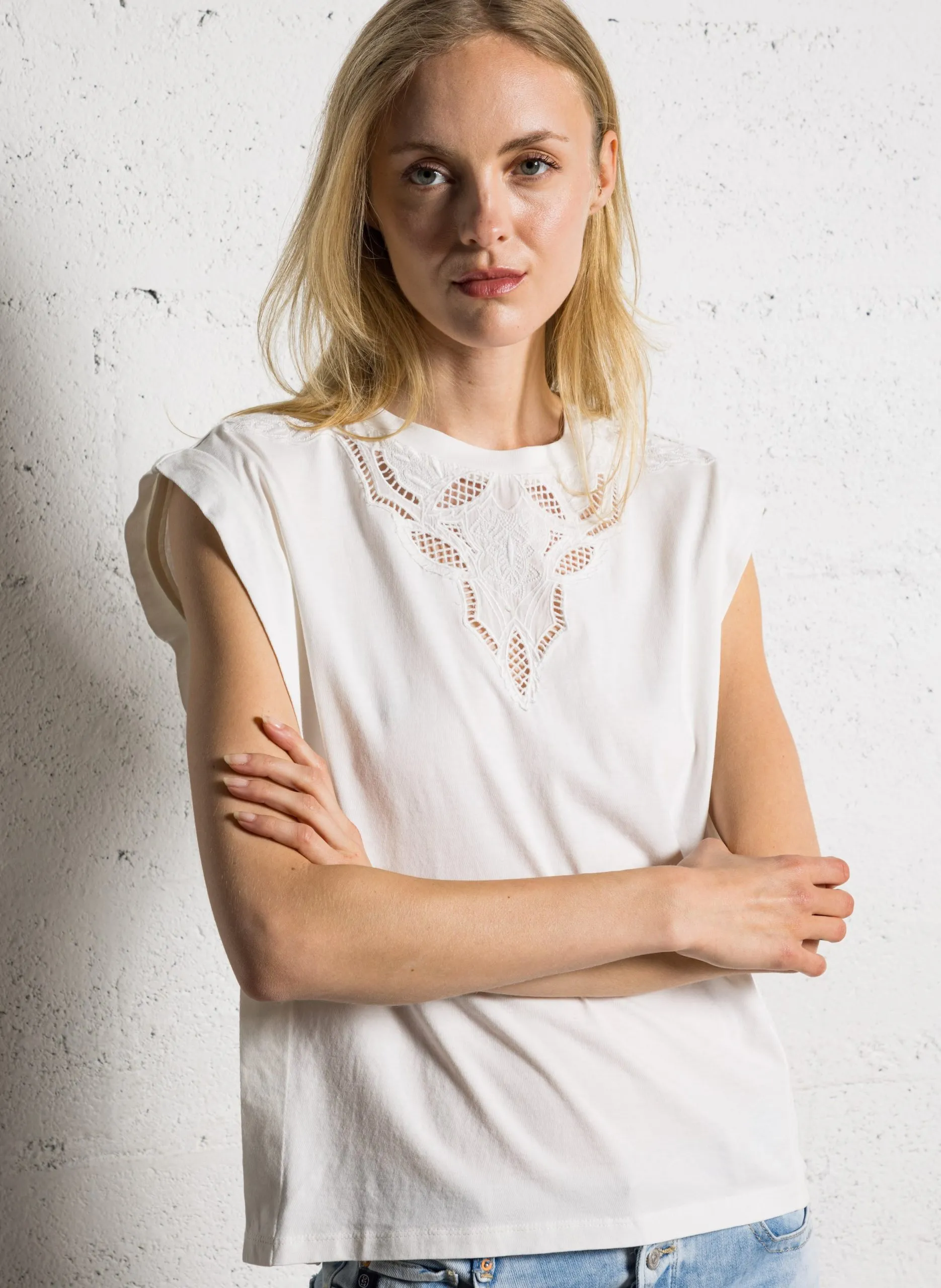 Baumwoll-Pullover mit Rundhalsausschnitt Weiss ALVIN