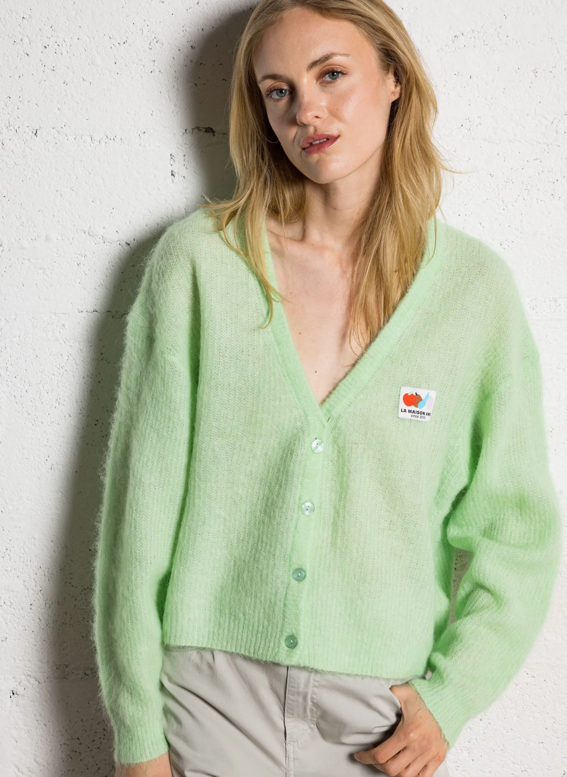 Gerade geschnittene Strickjacke aus Alpaka-Mix Grun NENYBAY