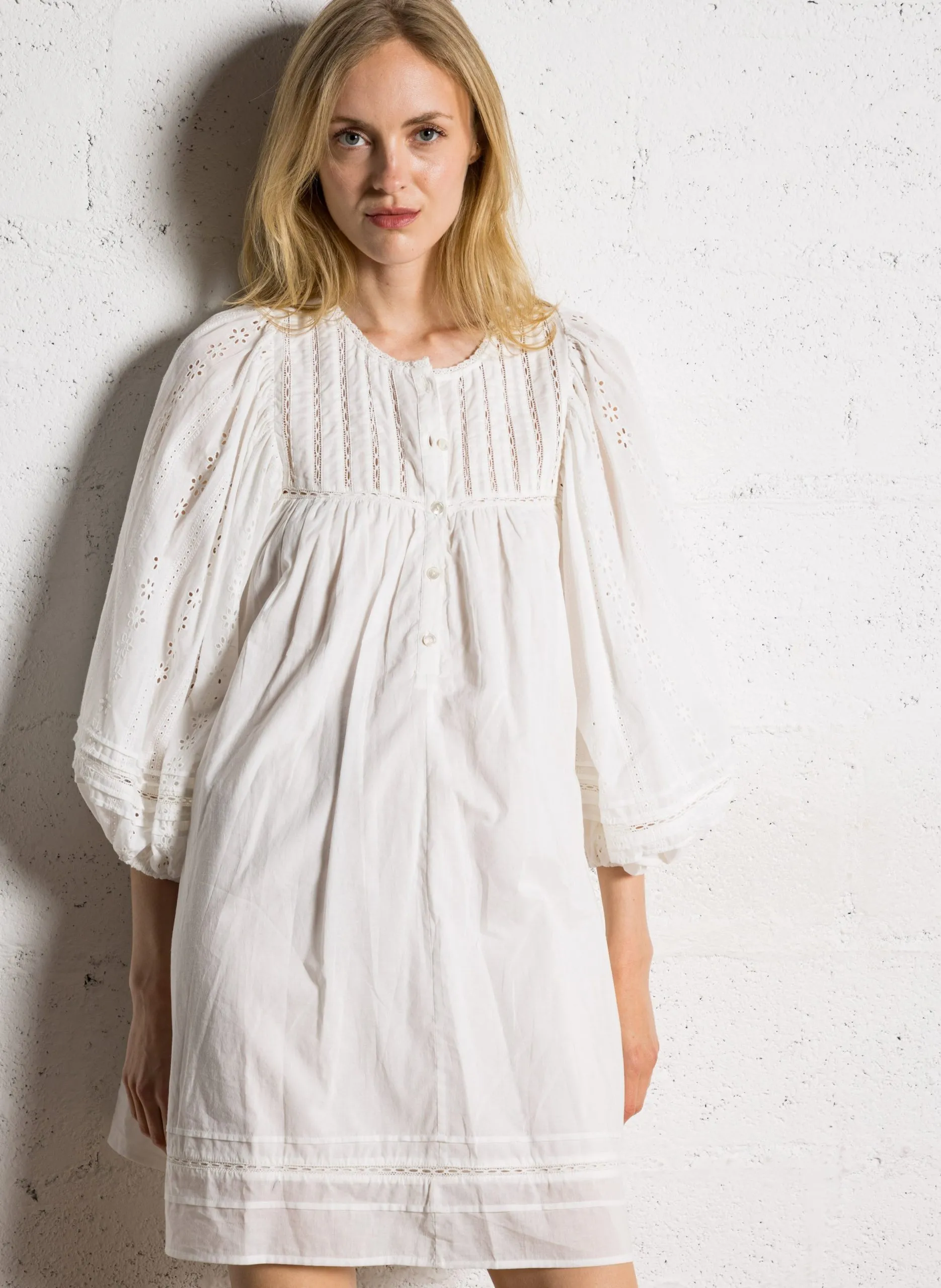 Baumwoll-Kurzkleid mit Rundhalsausschnitt Weiss SATURNE