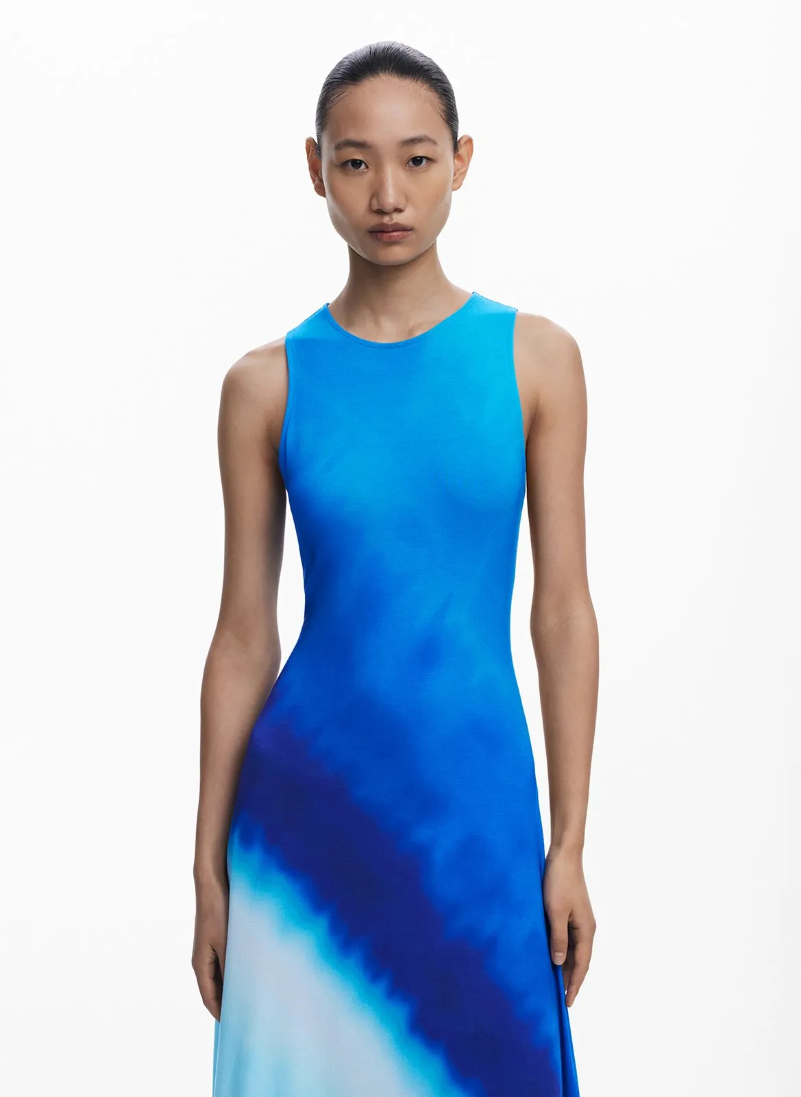 Midi-Kleid mit Rundhalsausschnitt im Tie-Dye-Look Blau