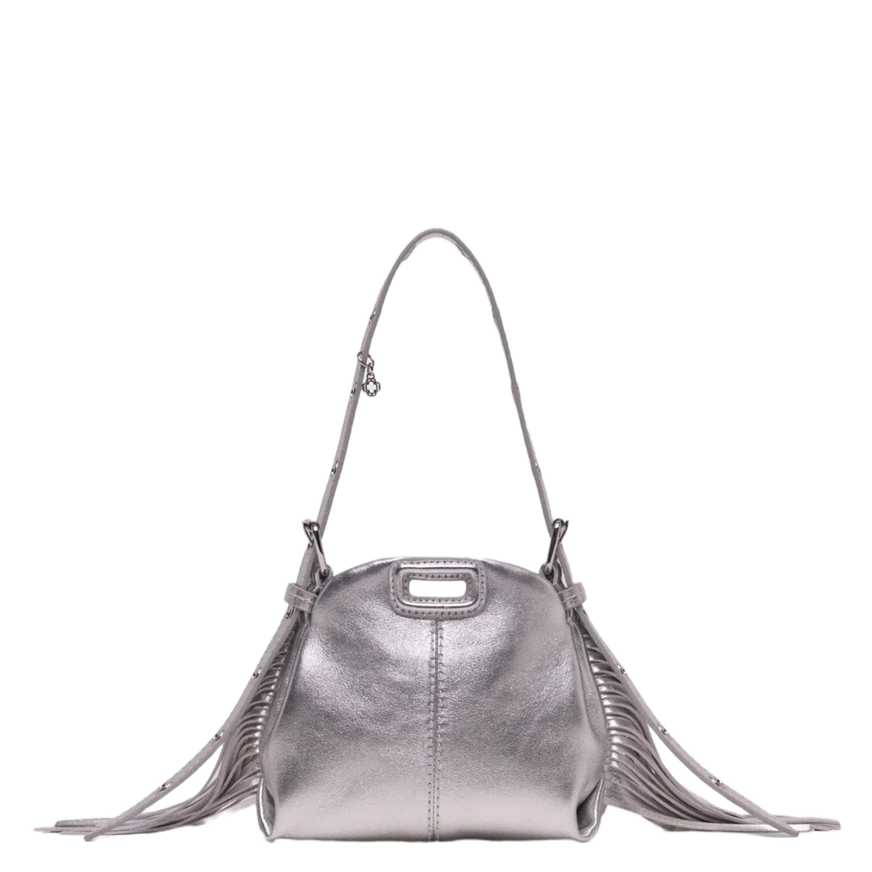 Schultertasche aus Leder mit Metallic-Effekt Silber