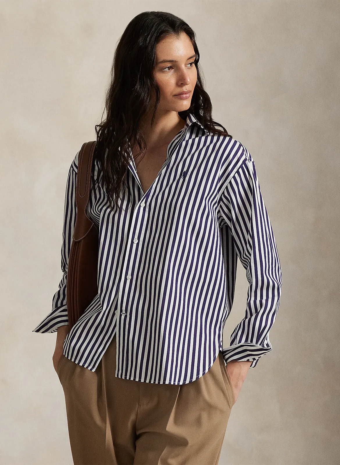 Gerade geschnittenes Polohemd aus gestreifter Baumwolle Violett