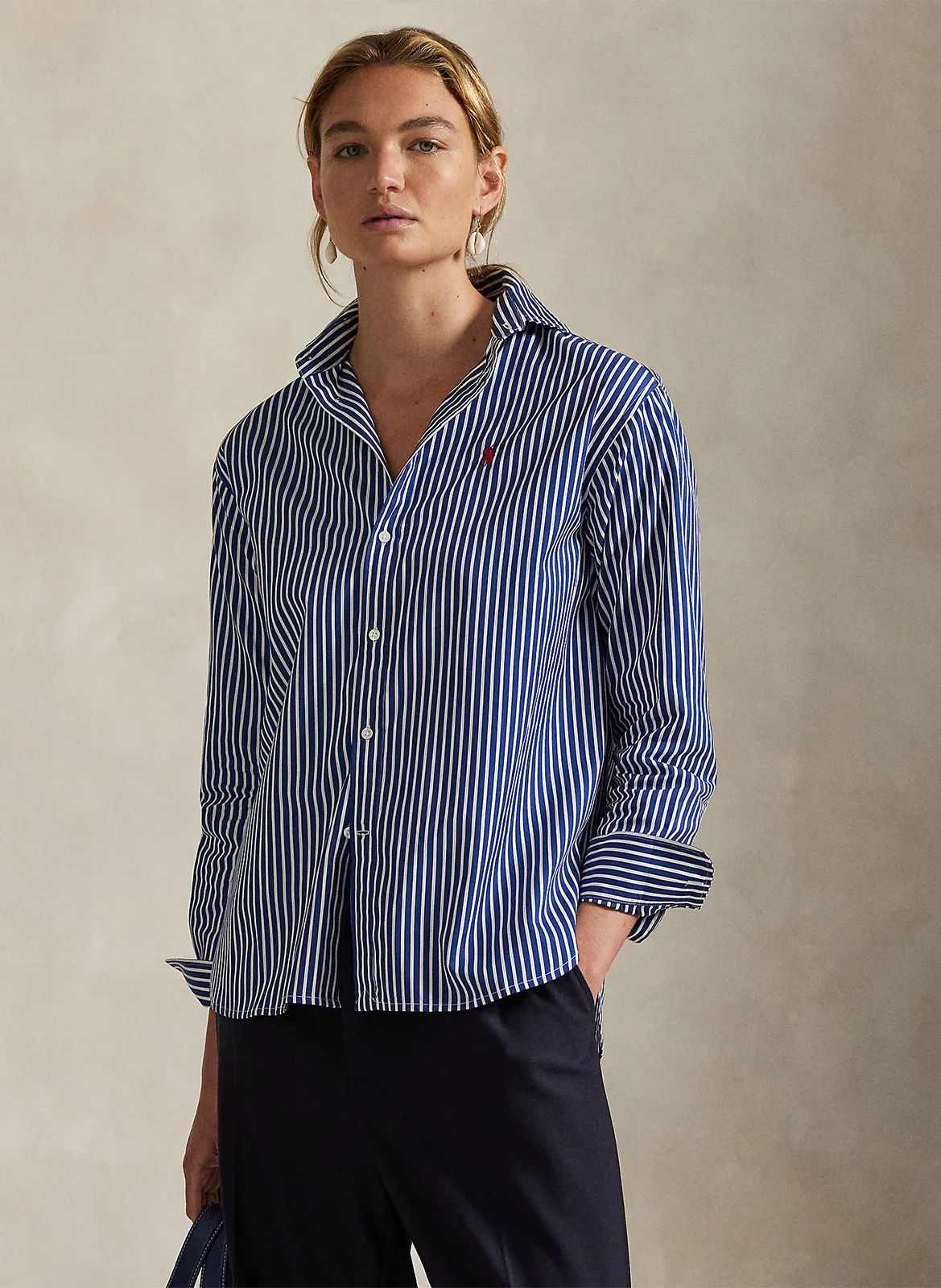 Gerade geschnittenes Polohemd aus gestreifter Baumwolle Blau