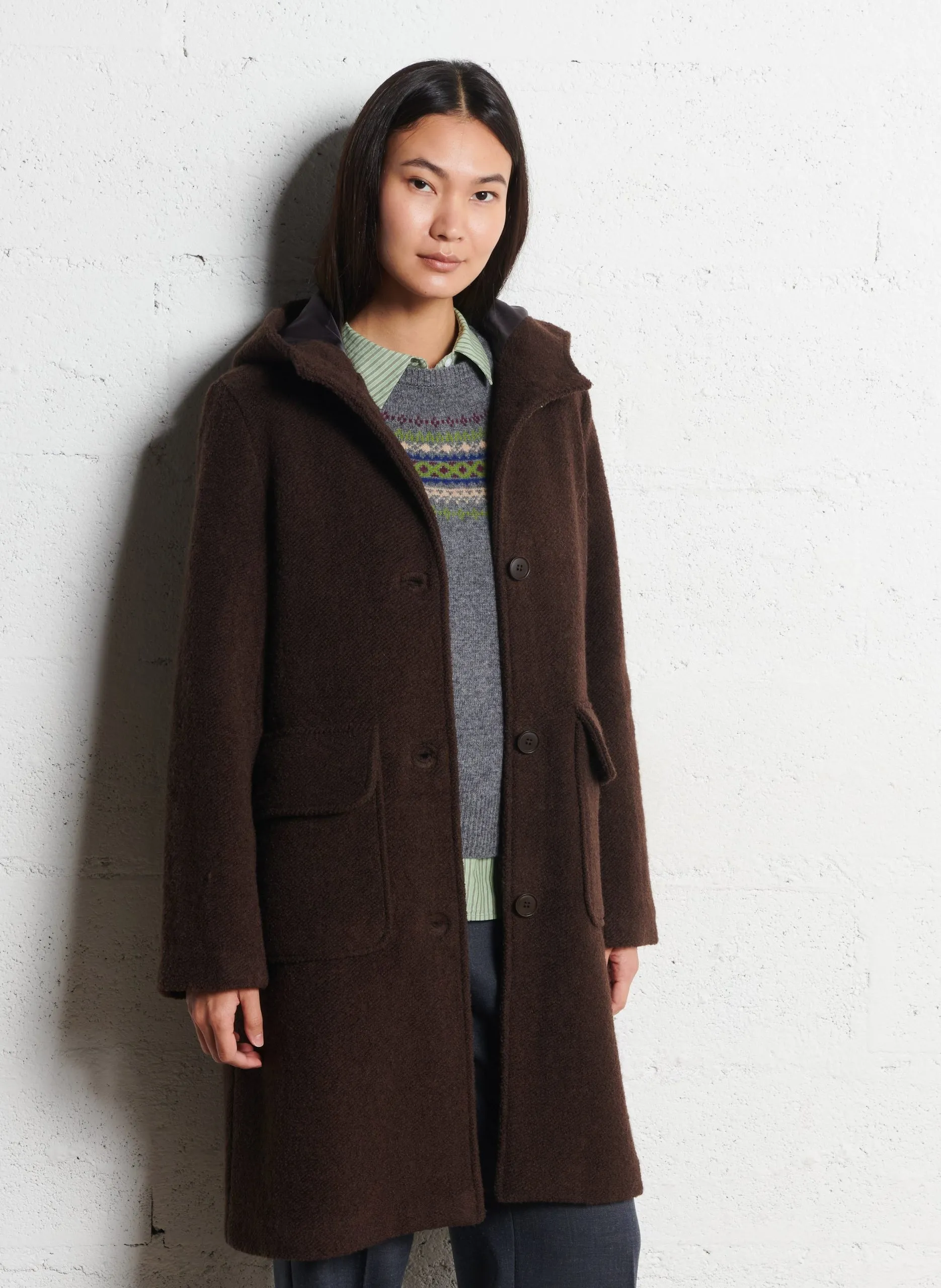 Gerade geschnittener Kapuzenmantel Braun