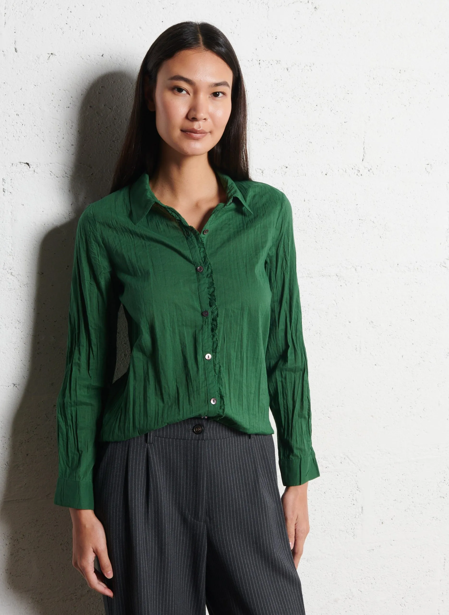 Geknittertes Baumwollhemd Khaki