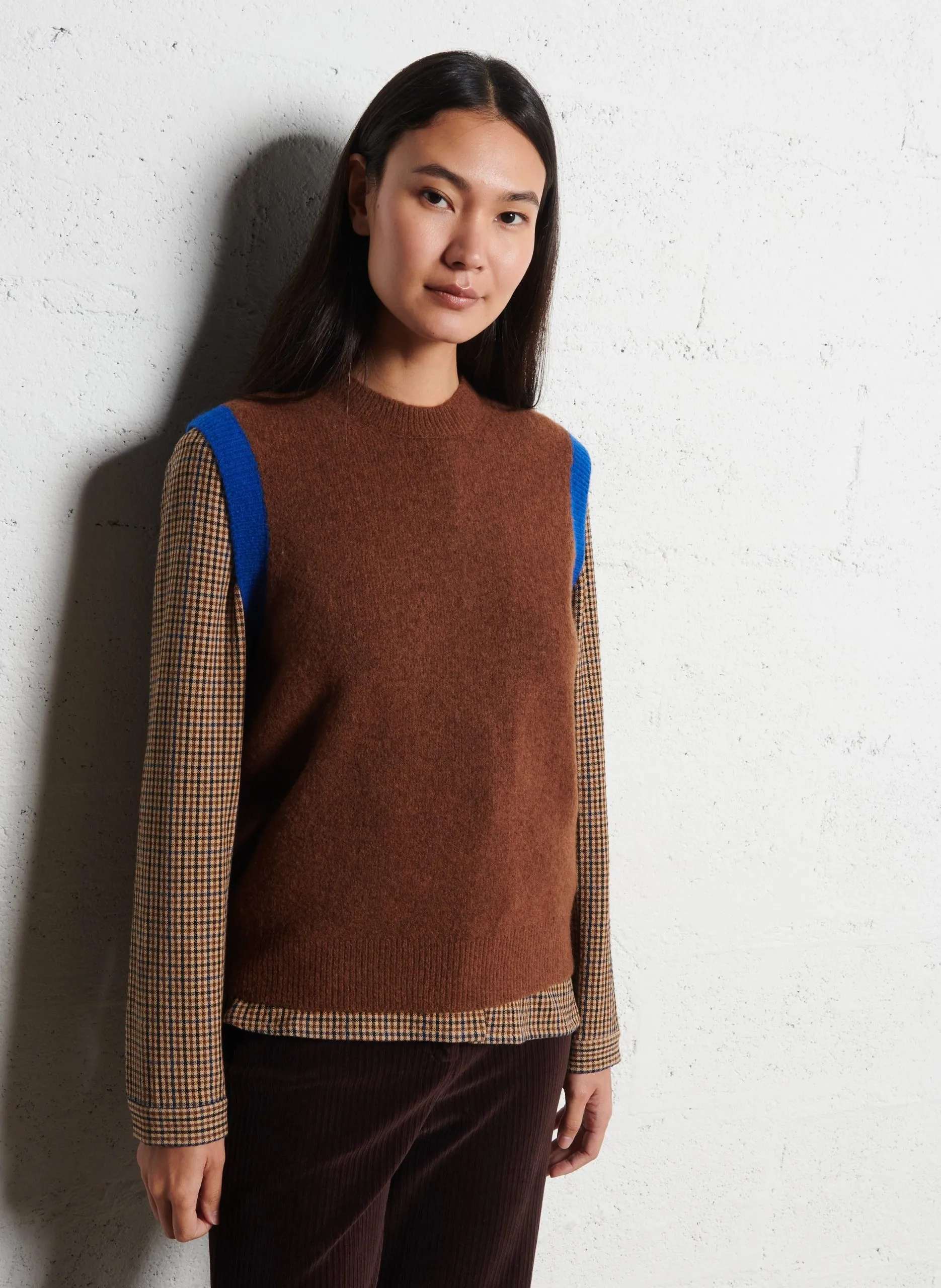 Wollmix-Pullunder mit Rundhalsausschnitt Beige