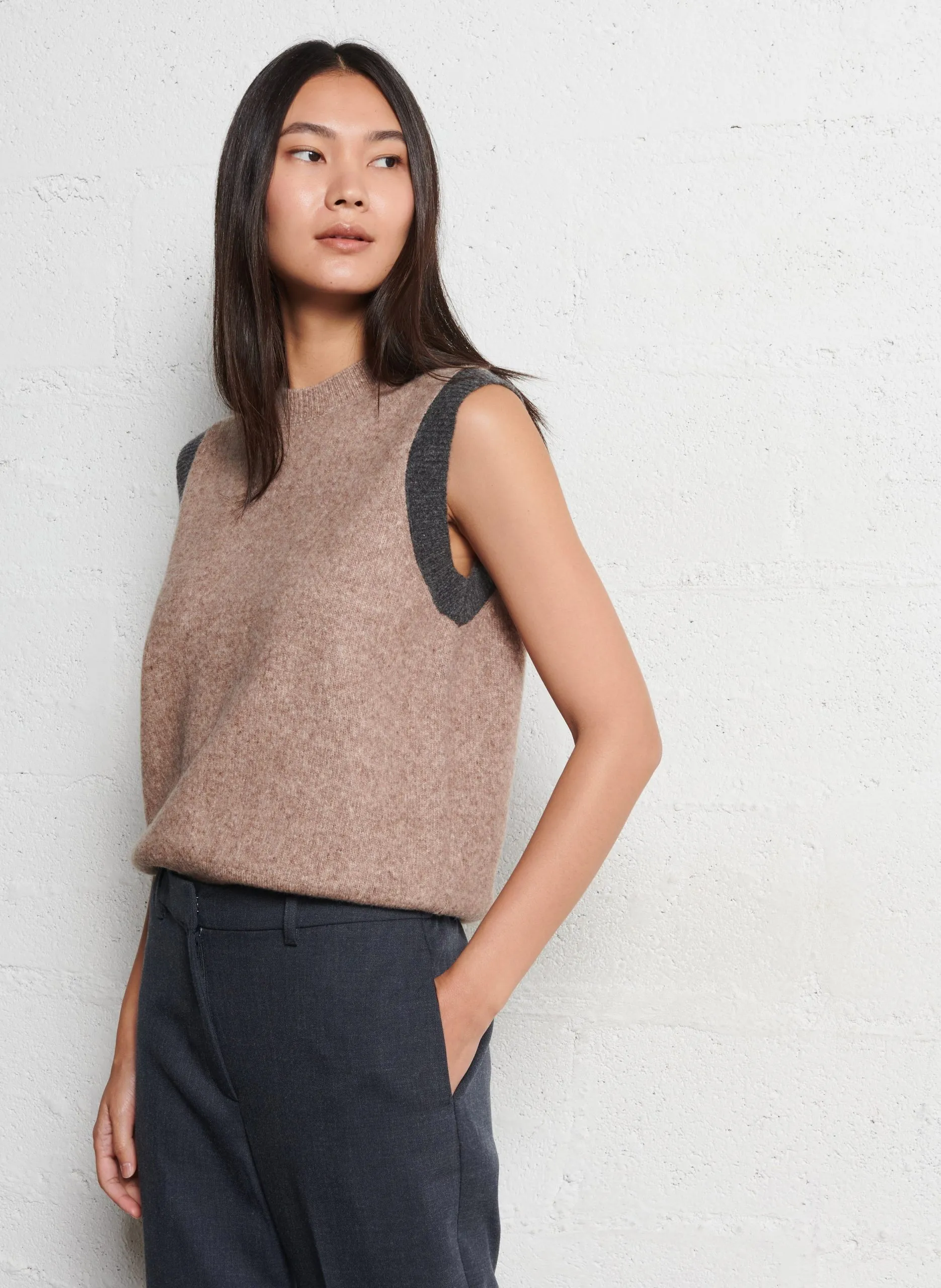 Wollmix-Pullunder mit Rundhalsausschnitt Blau