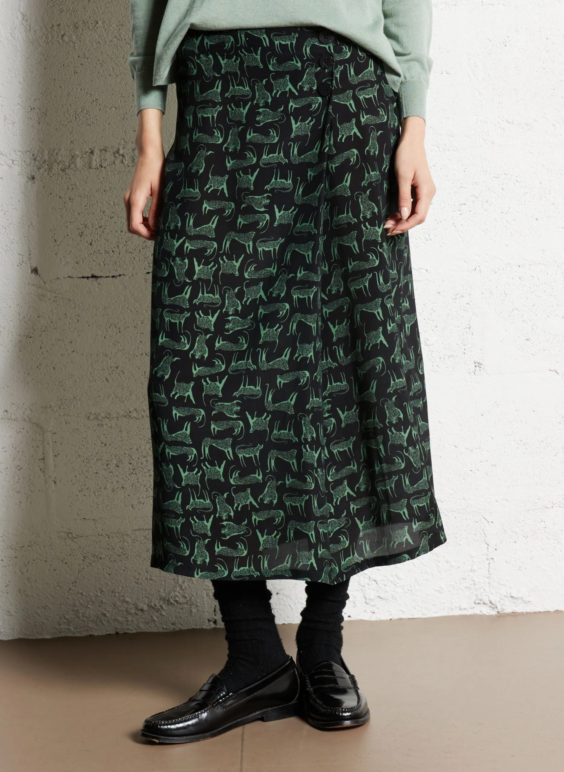 Anel - Bedruckter Midirock Schwarz