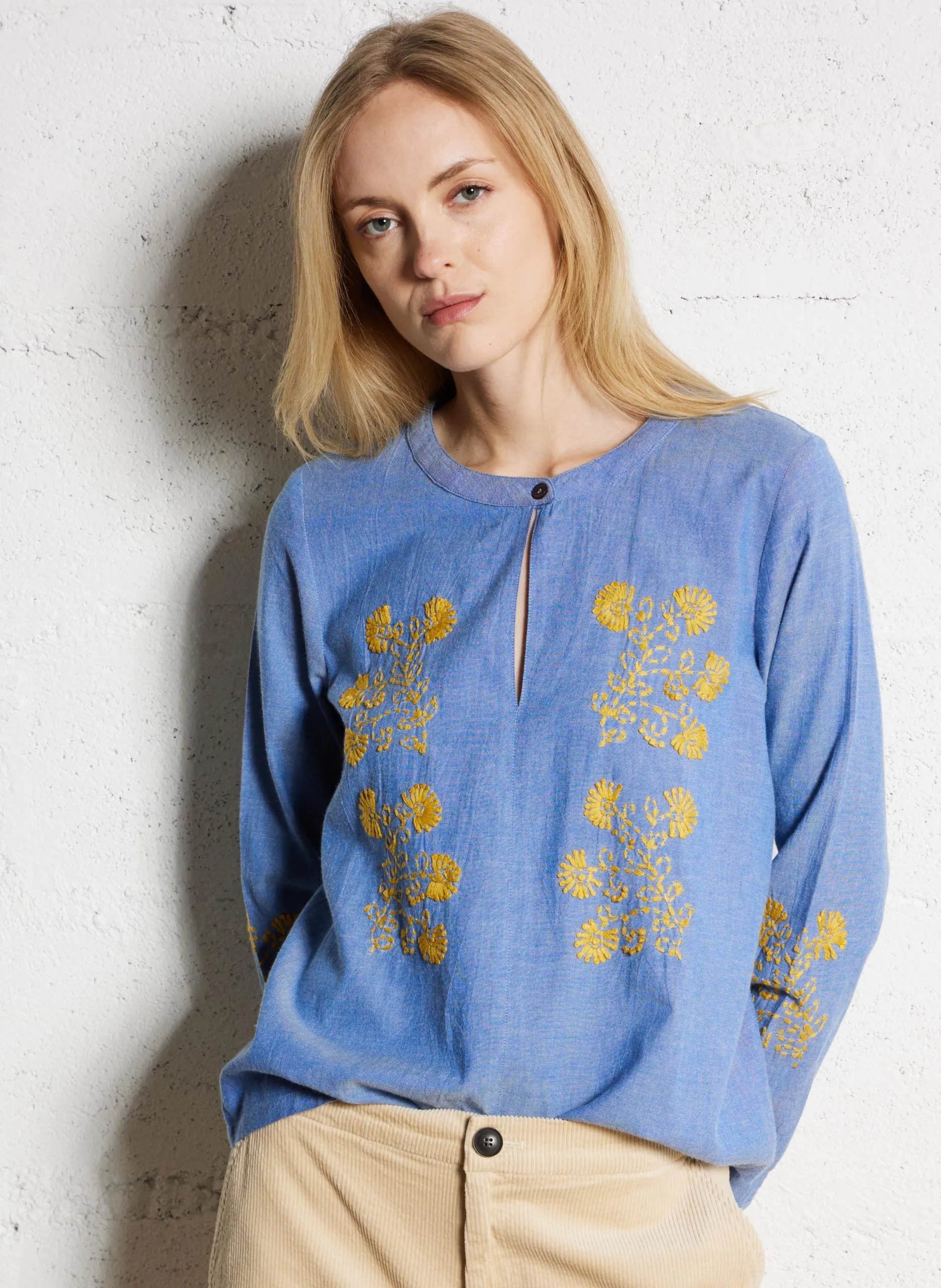 Gerade Bluse aus Baumwolle Blau