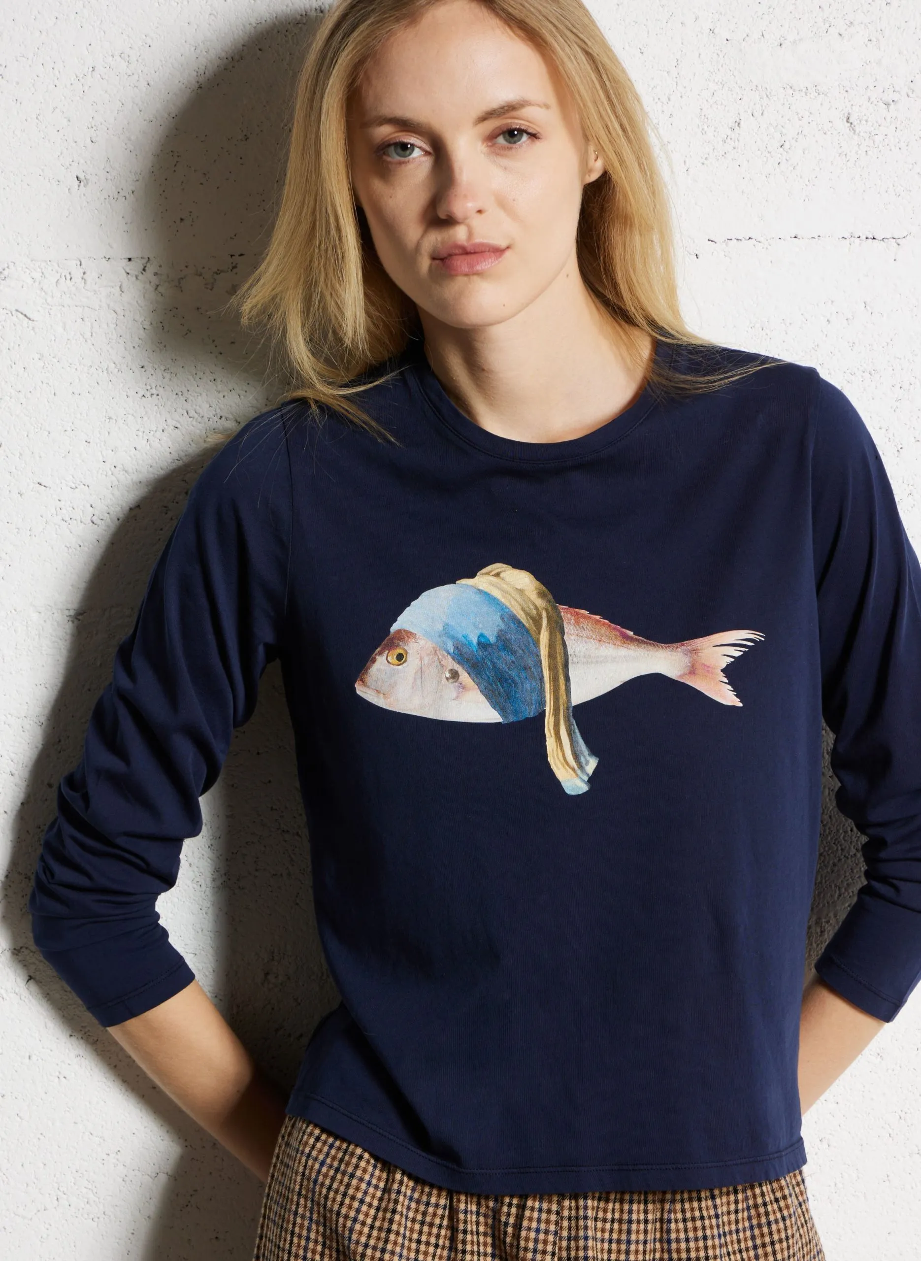 T-Shirt mit langen Ärmeln - Siebdruck Blau