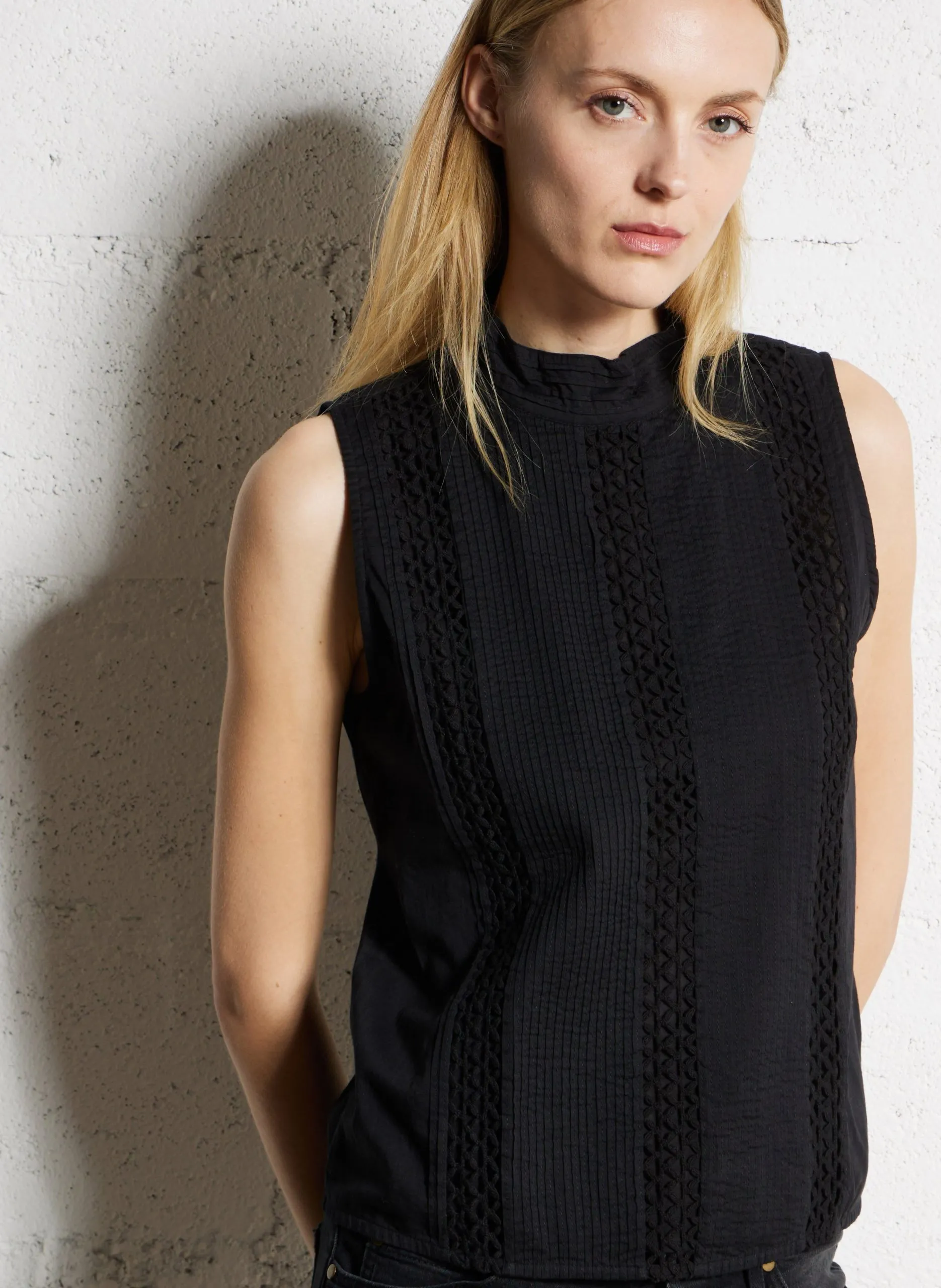 Aimee - Plumetis-Oberteil Schwarz