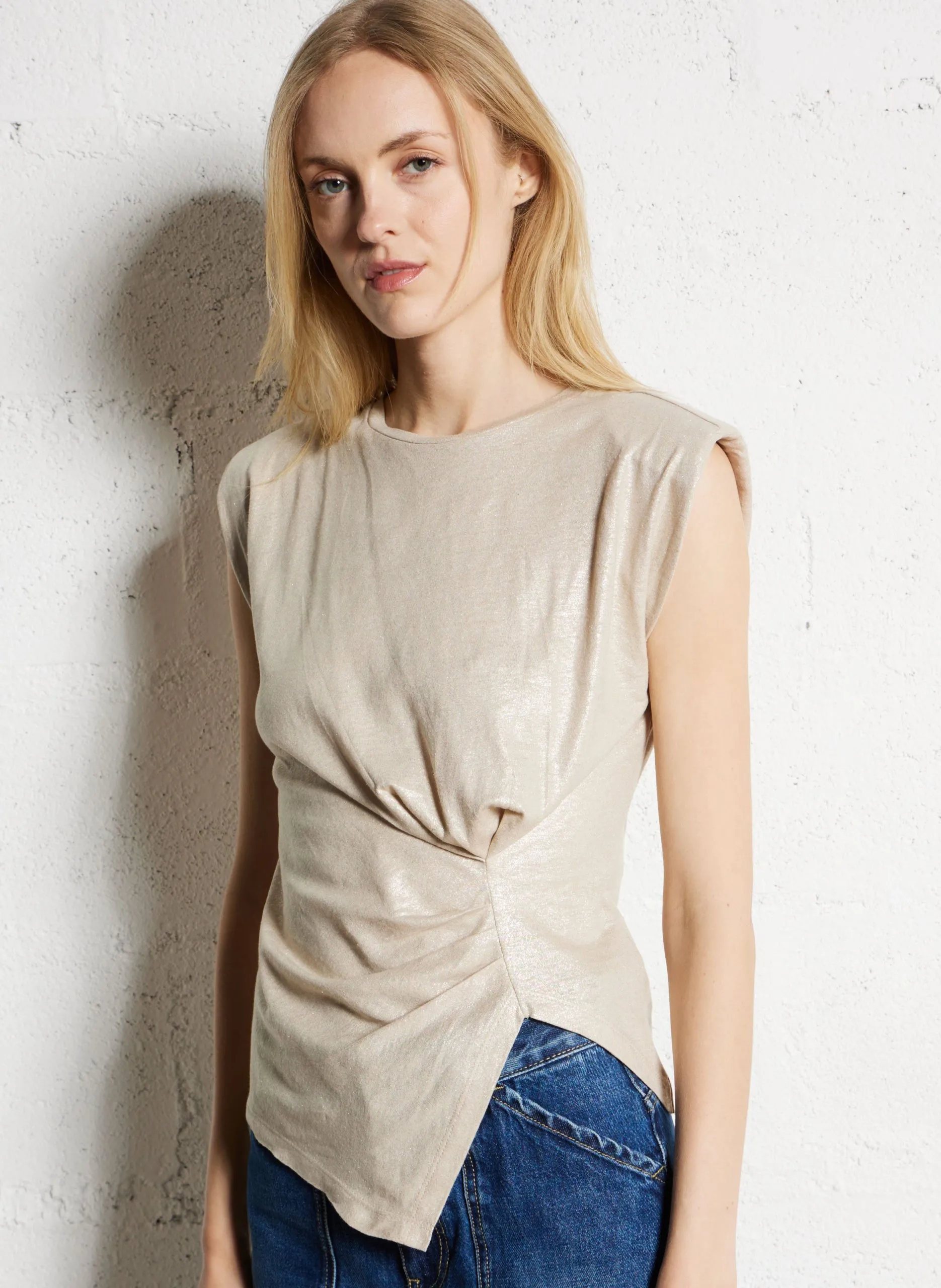 Rundhals-T-Shirt aus Leinen-Mix Beige