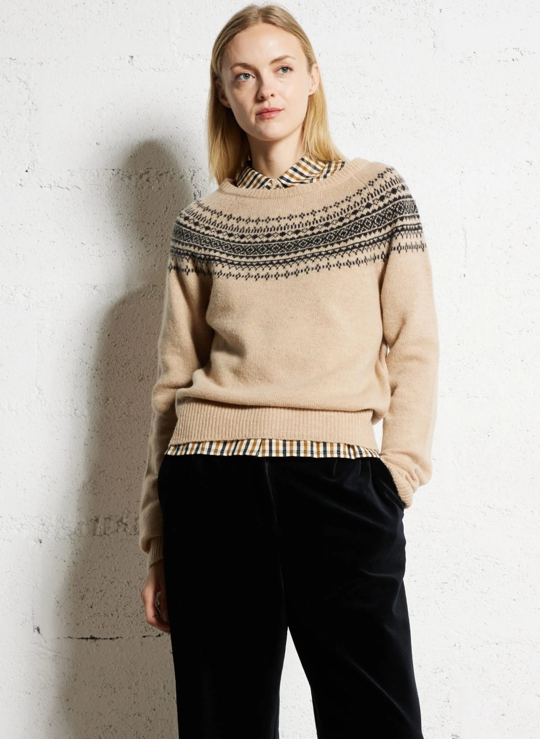 Gerade geschnittener Pullover aus Wollmix Beige