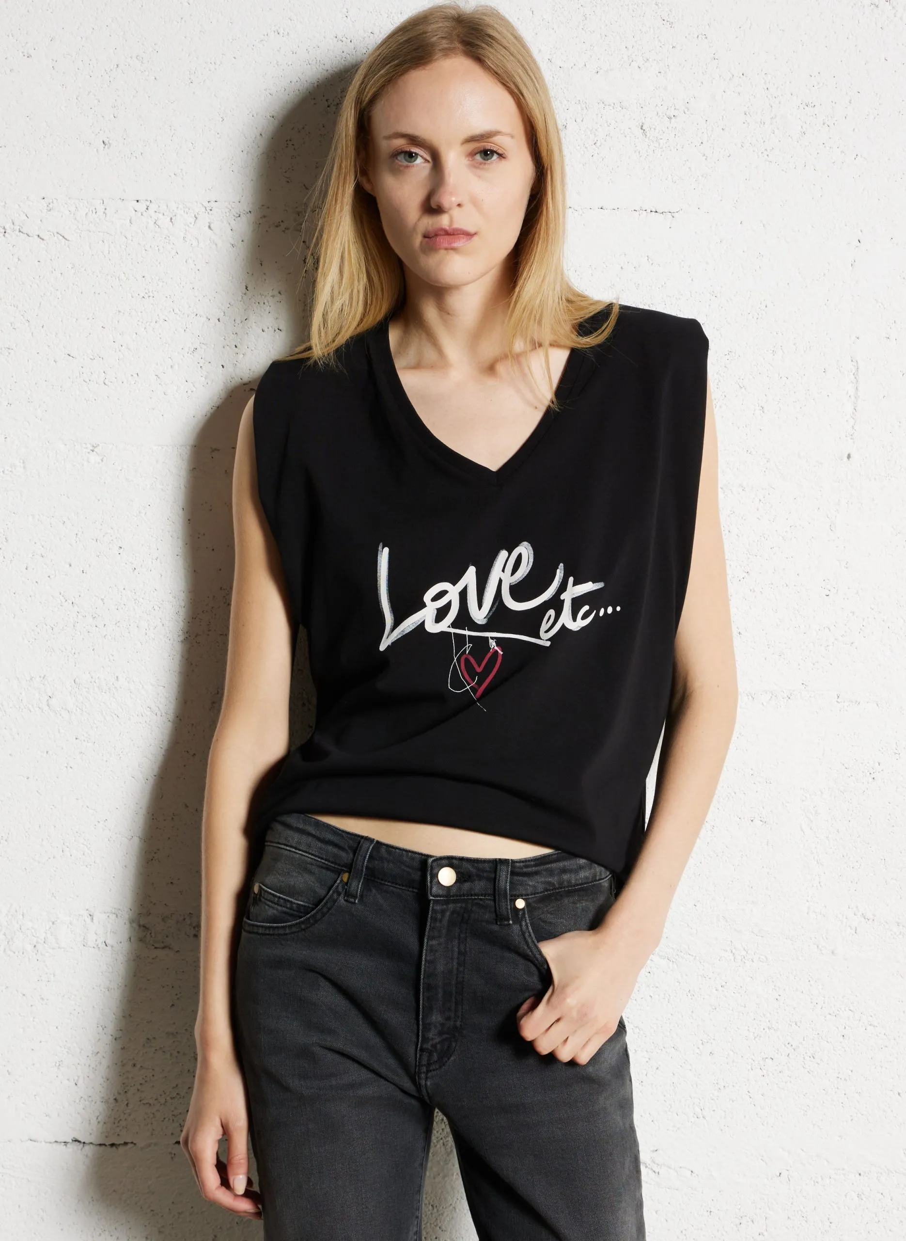 Bedrucktes Baumwoll-Top Schwarz