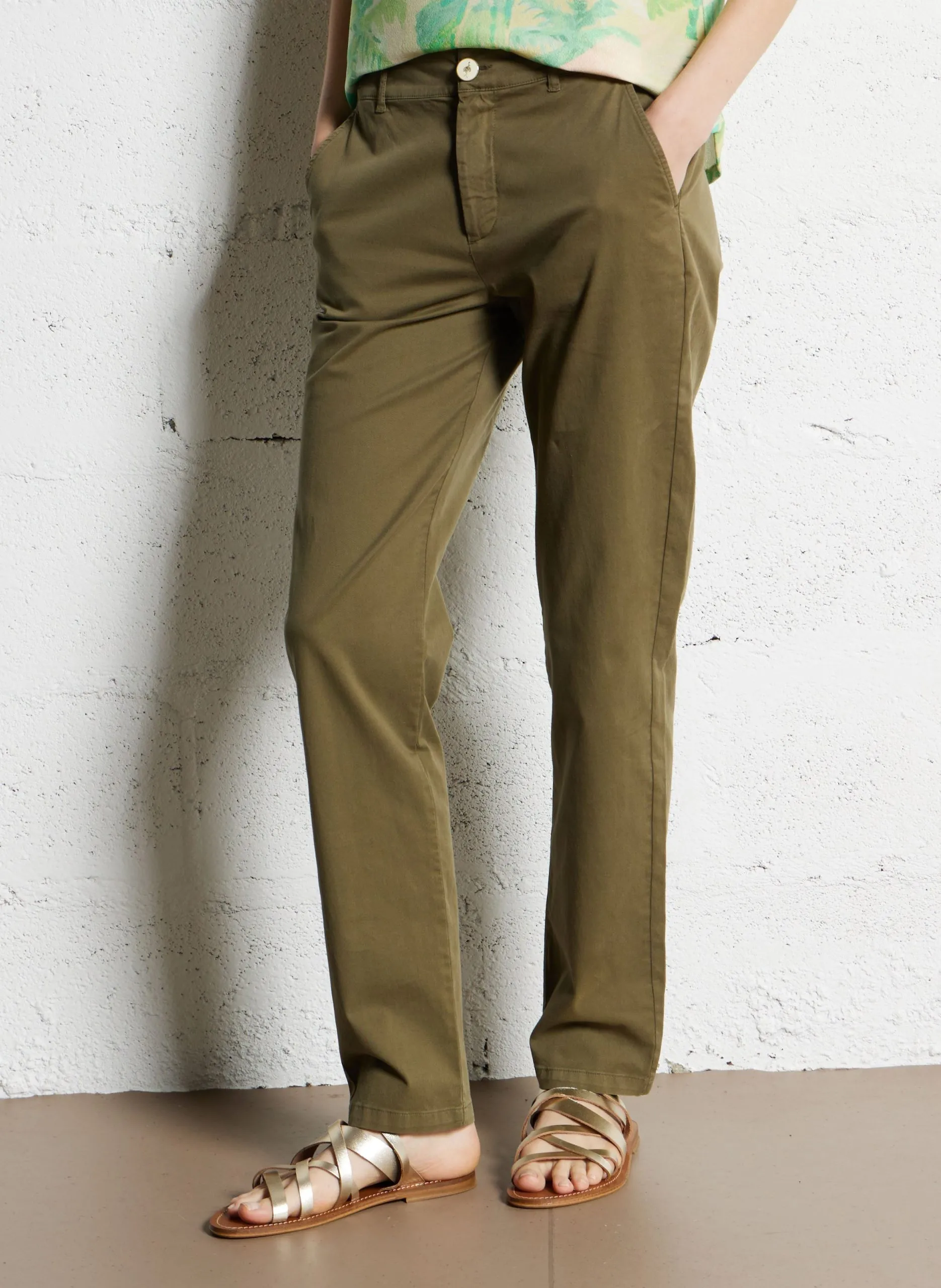 Hose aus Baumwoll-Mix, Slim Fit Khaki LE EDEN