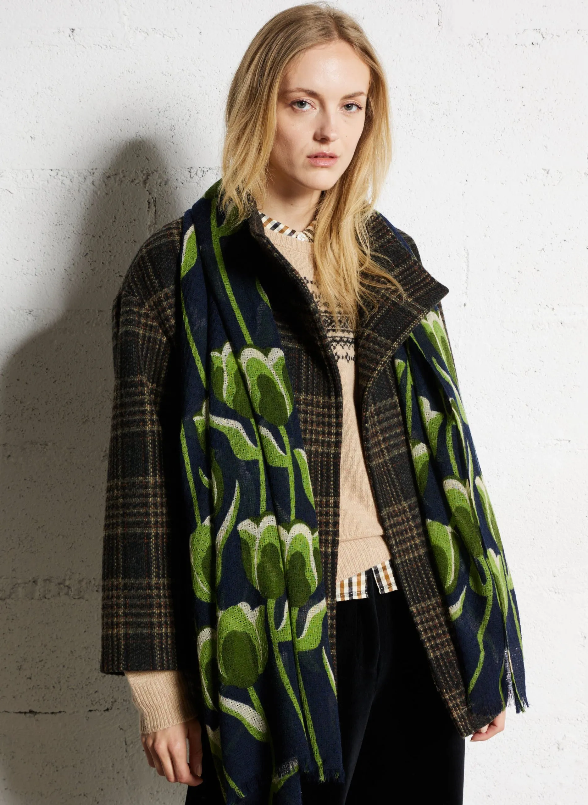 Bedruckter Foulard aus Wolle Blau