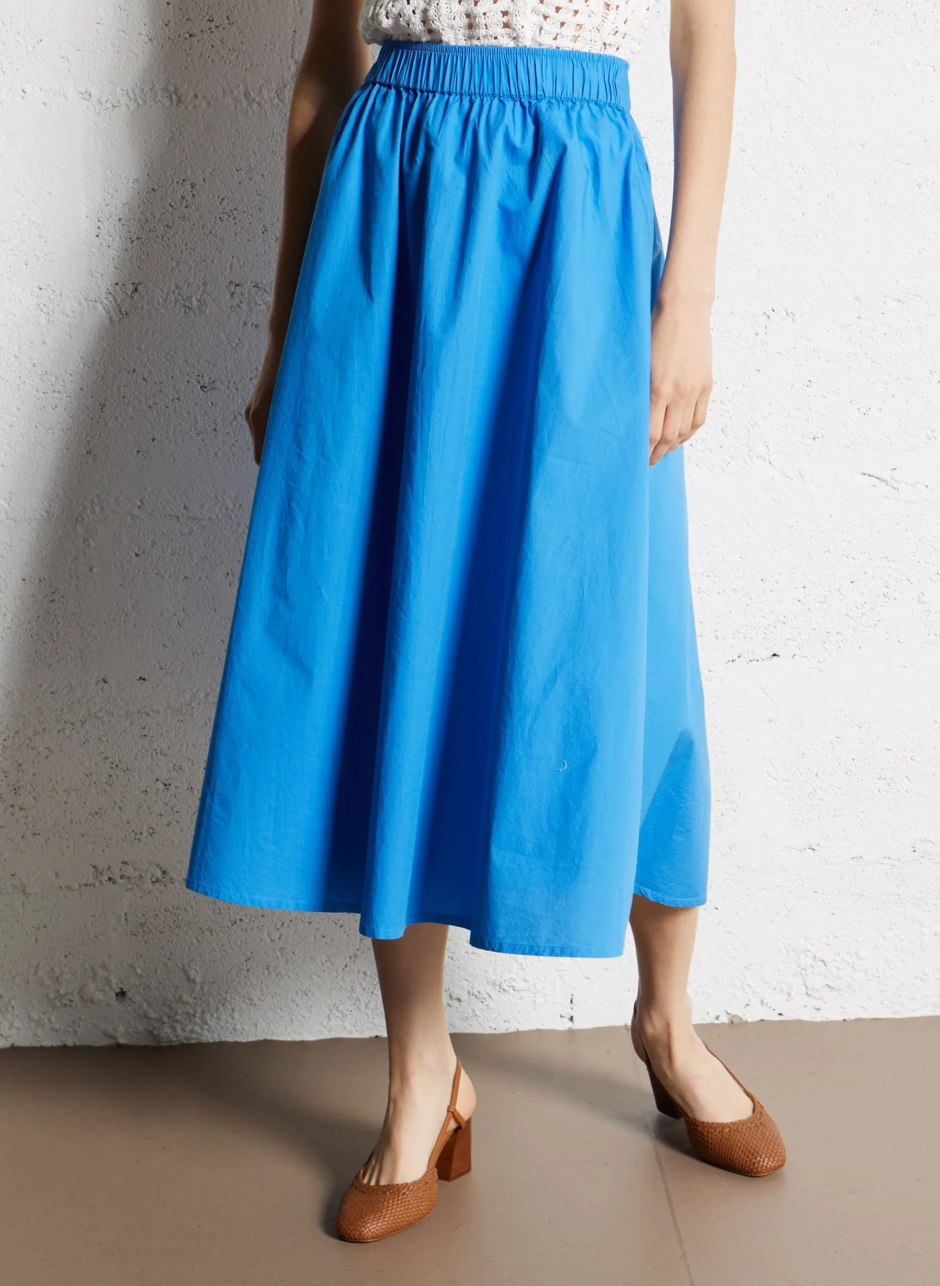 Ausgestellter Midi-Baumwollrock Blau BRUNE