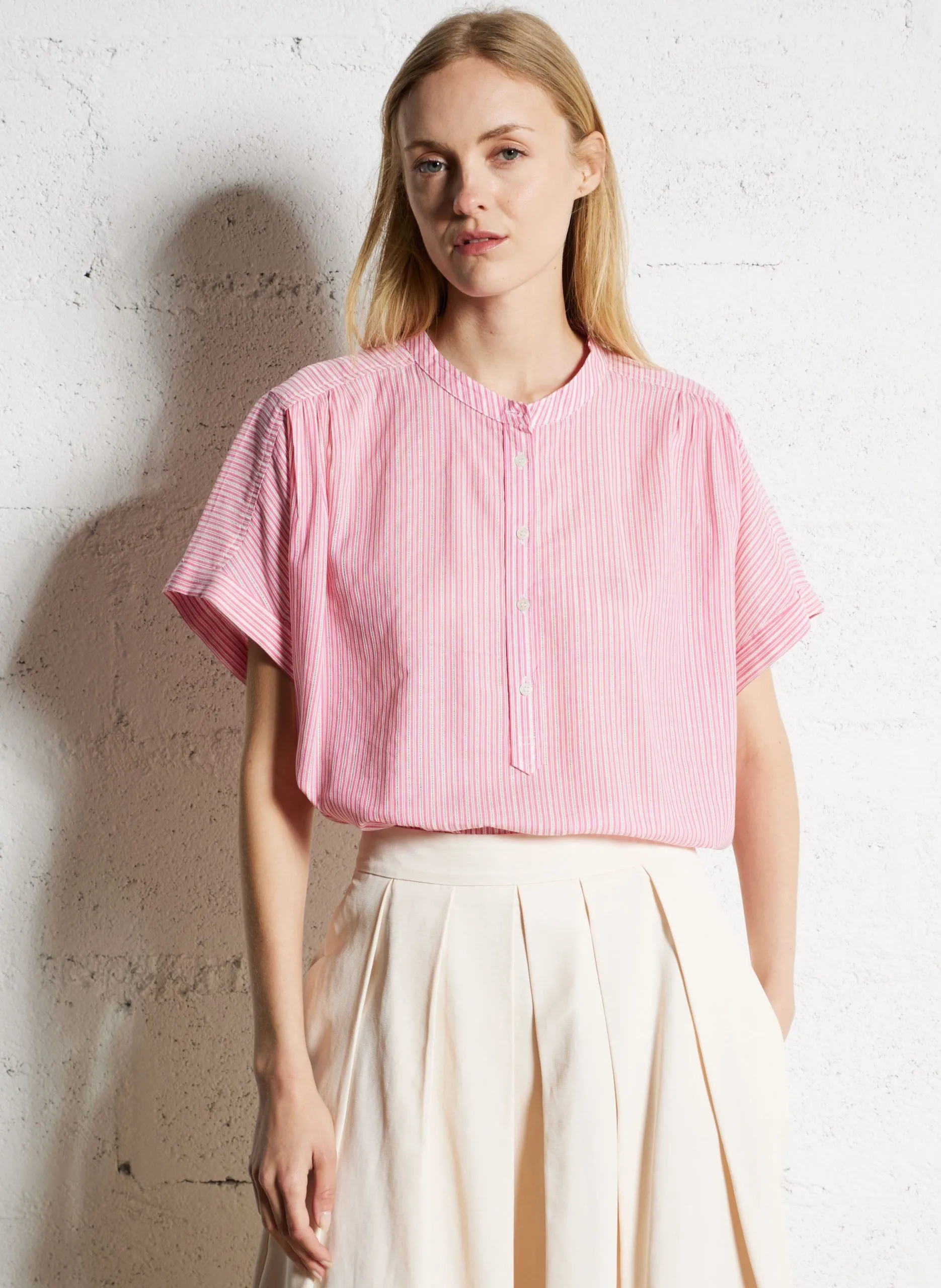 Baumwollbluse mit Rundhalsausschnitt Rosa PIA