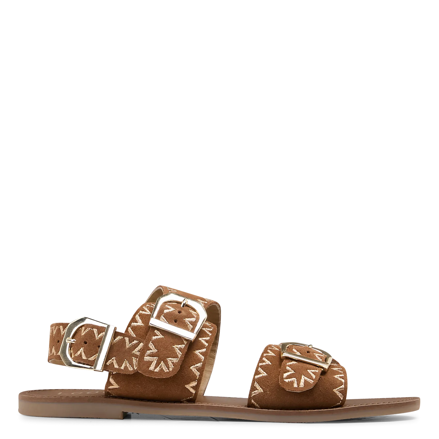 Flache Sandalen aus besticktem Veloursleder Braun